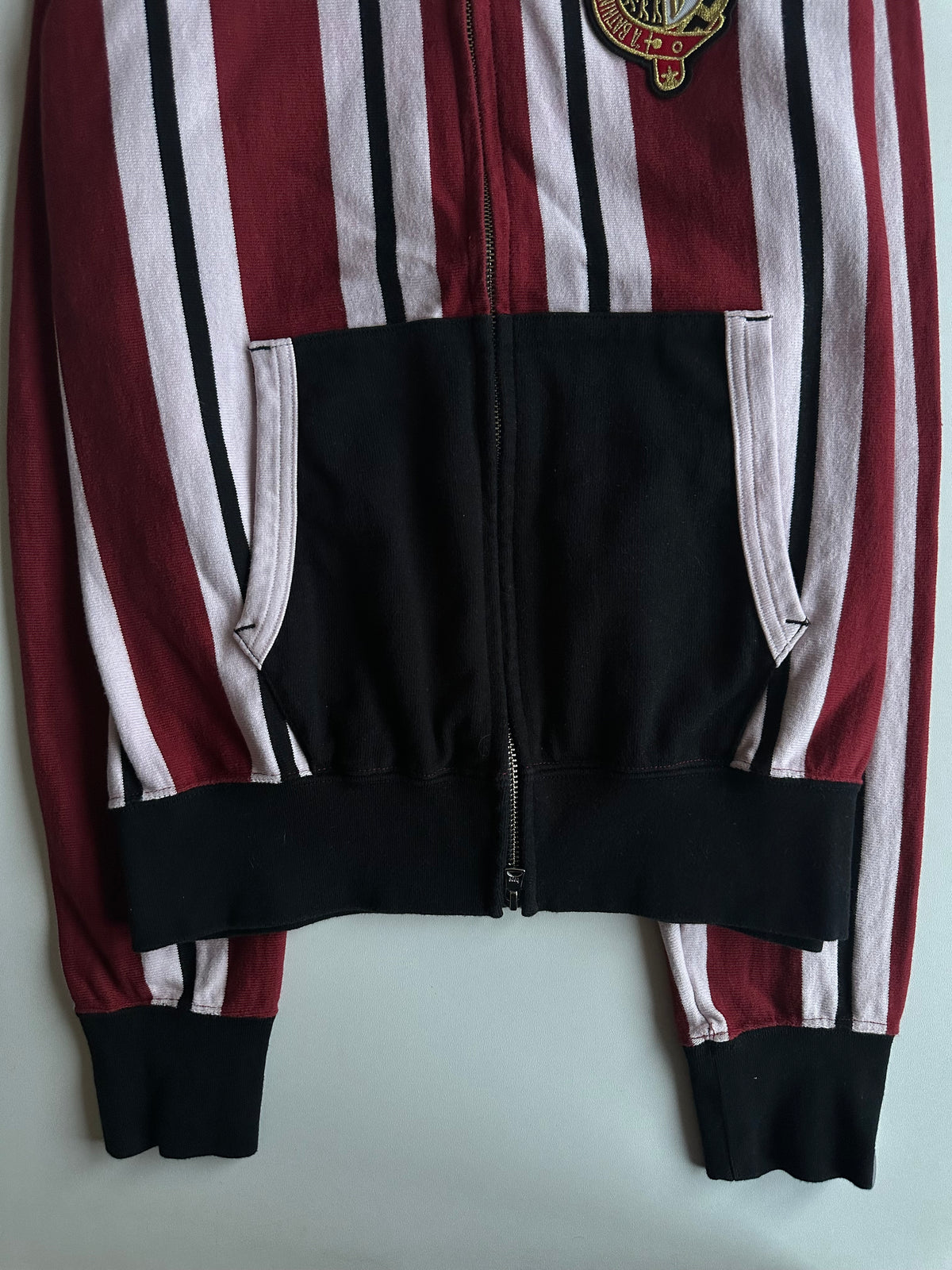 BAPE Emblem Stripe Zip Hoodie Burgundy / White / Black