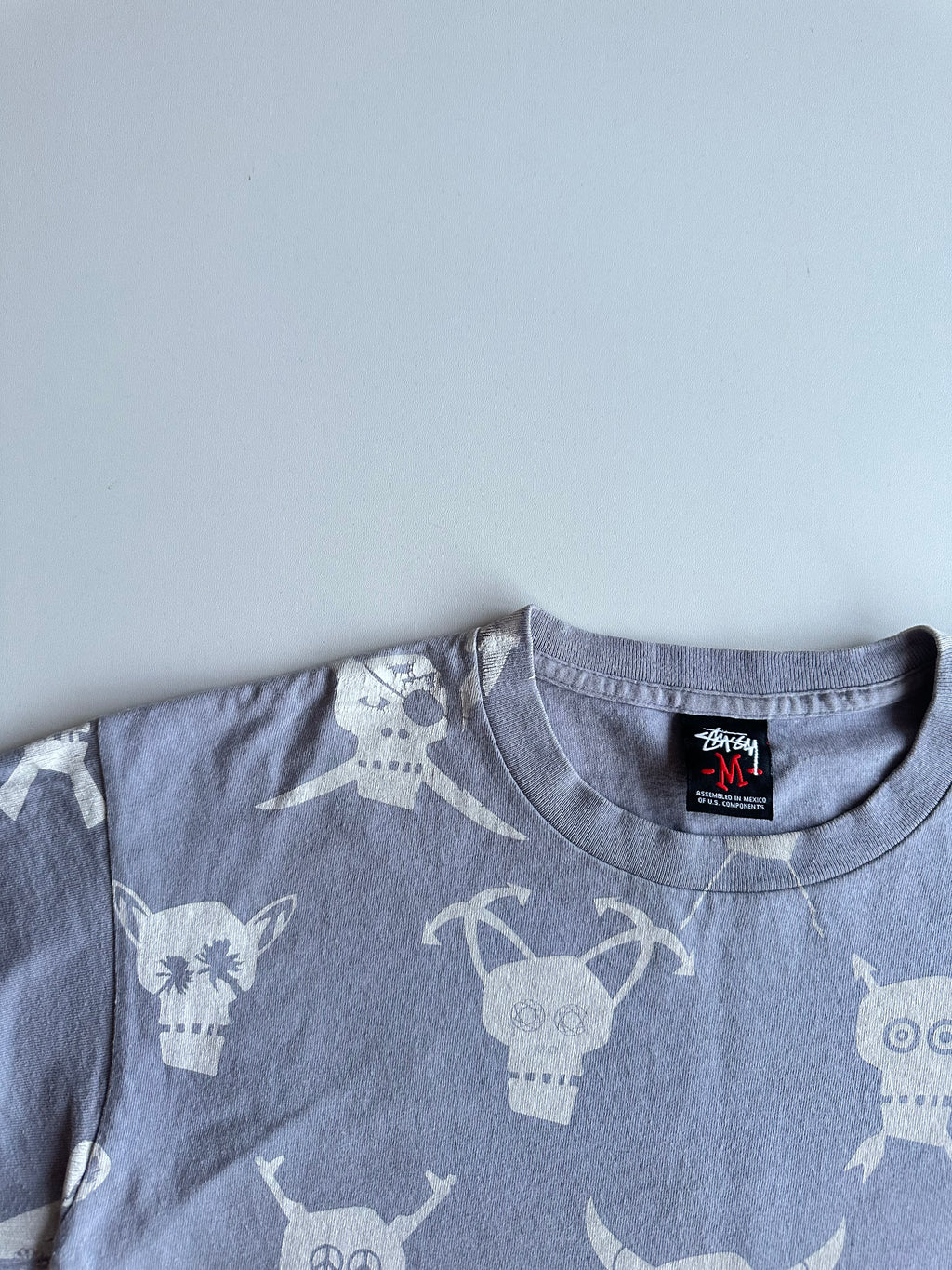 Vintage Stüssy Skull All Over Print Tee Grey – Red Tag