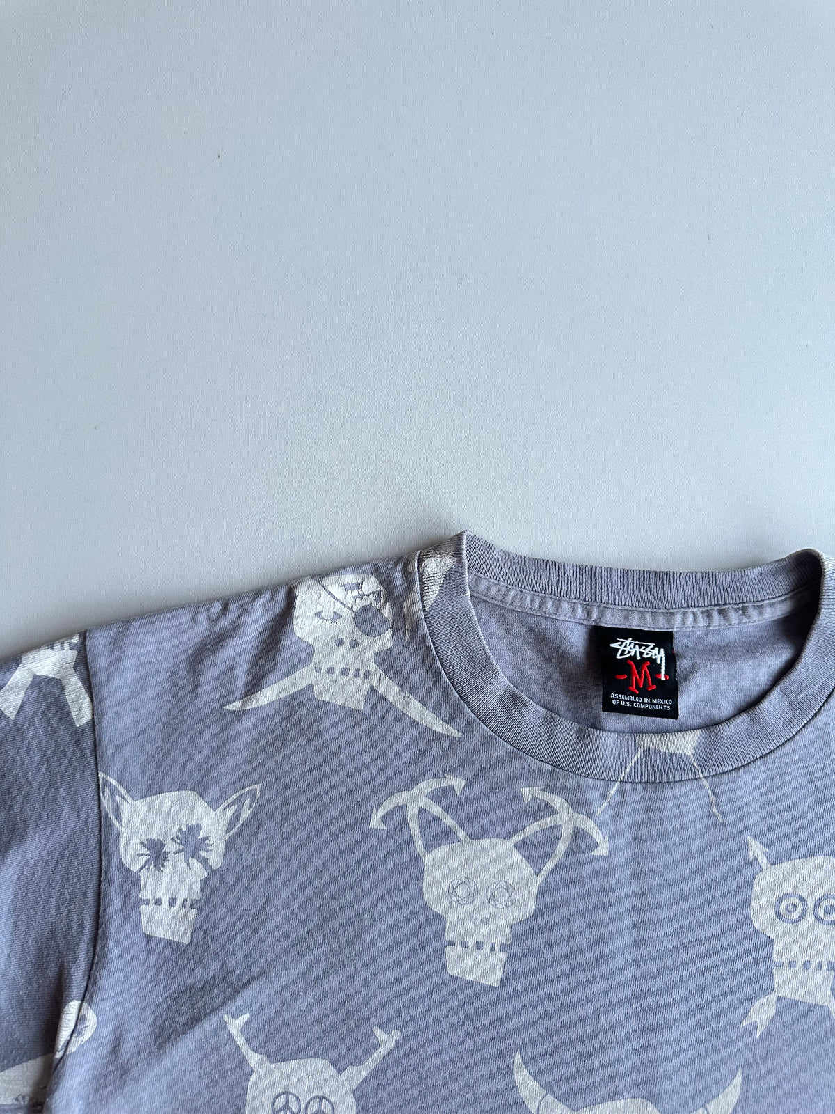 Vintage Stüssy Skull All Over Print Tee Grey – Red Tag