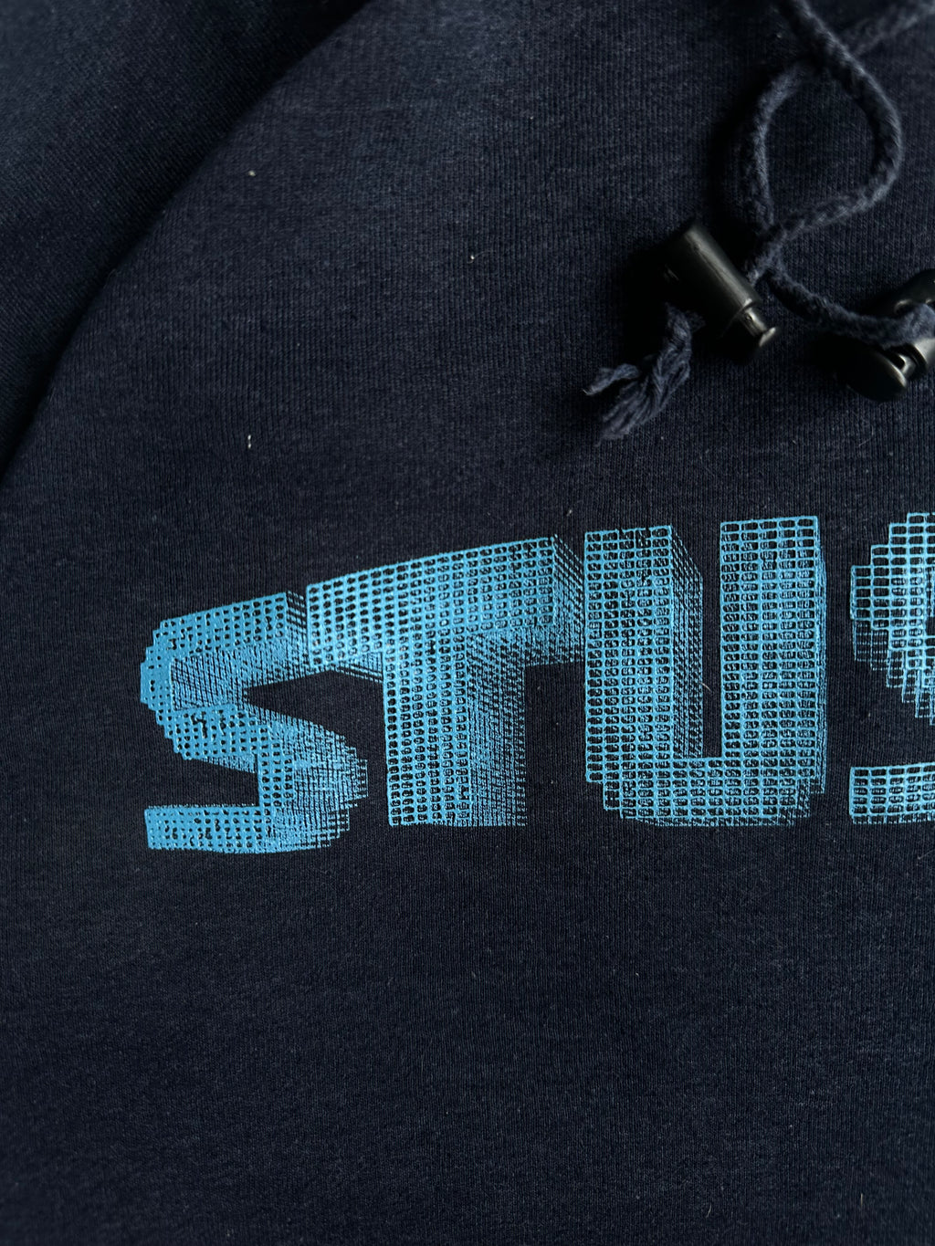 Vintage Stussy Skull Logo Hoodie Navy