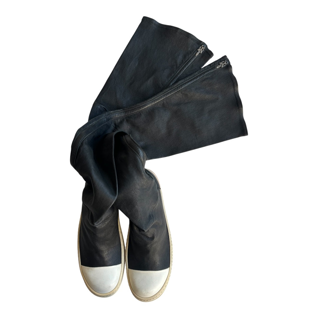 FW14 Rick Owens x Chrome Hearts Ramones Thigh High Lambskin Boots with Fleur De Lis Dagger