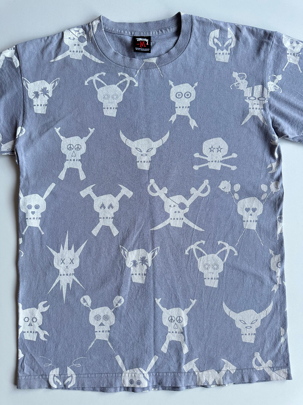 Vintage Stüssy Skull All Over Print Tee Grey – Red Tag