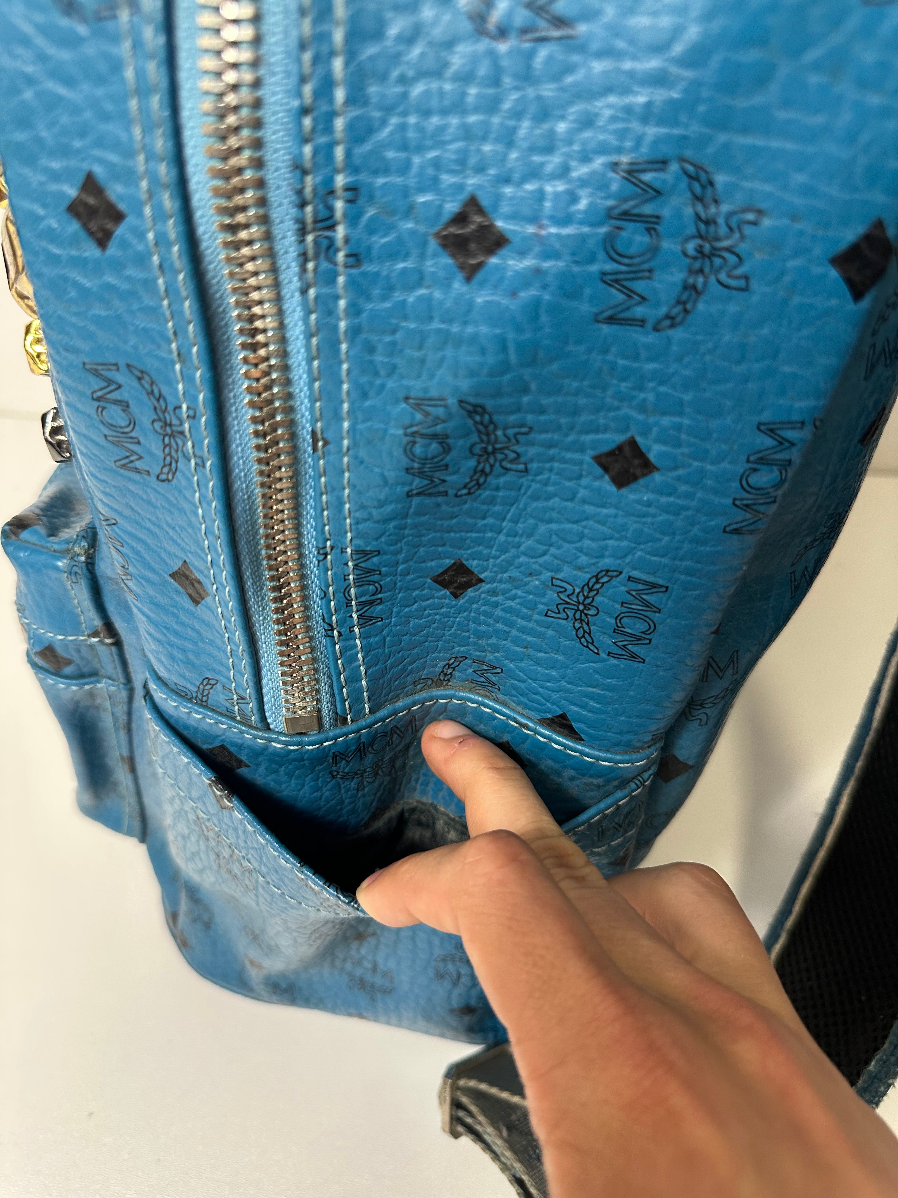 Vintage MCM Royal Blue Studded Leather Backpack