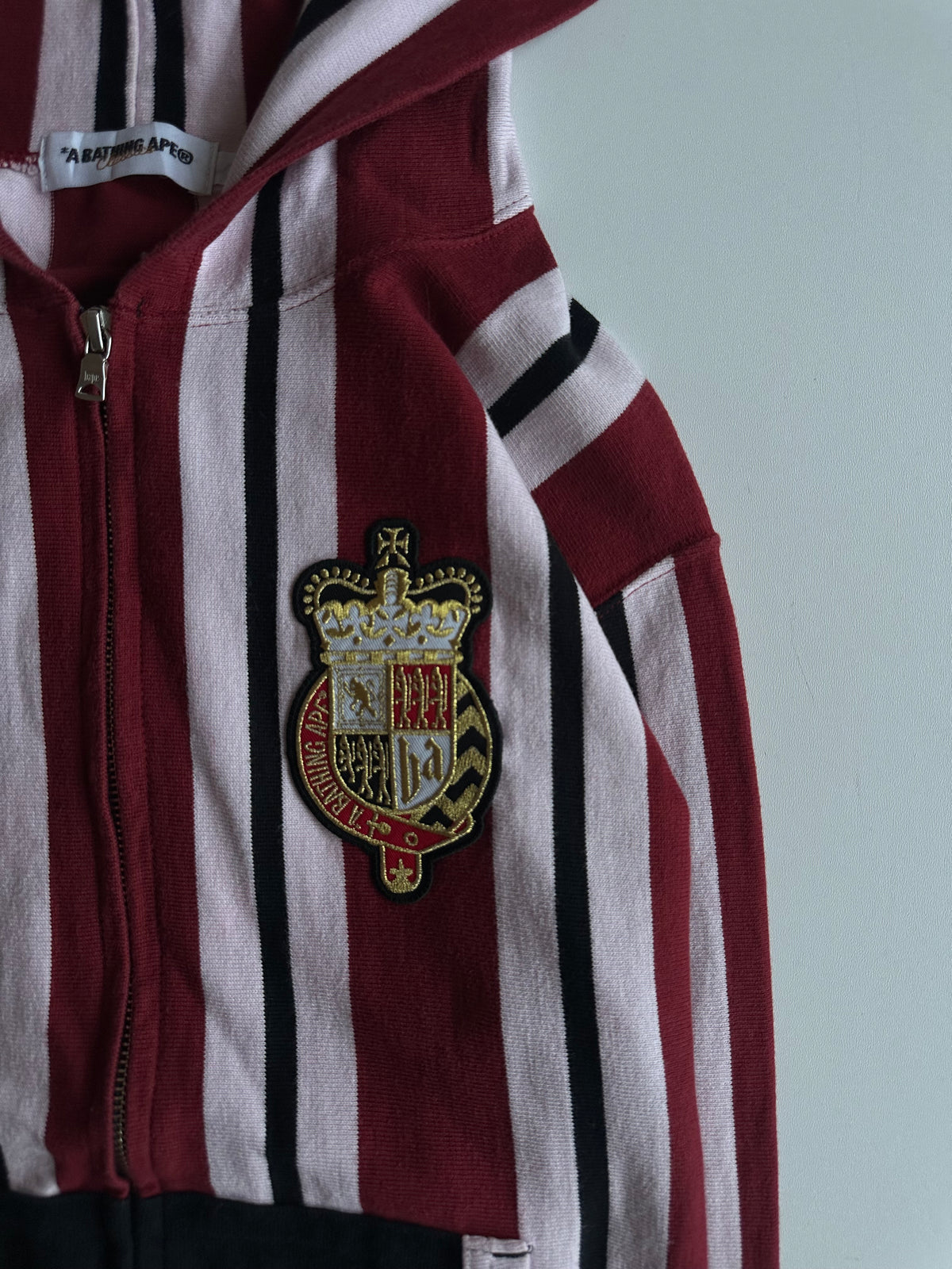 BAPE Emblem Stripe Zip Hoodie Burgundy / White / Black