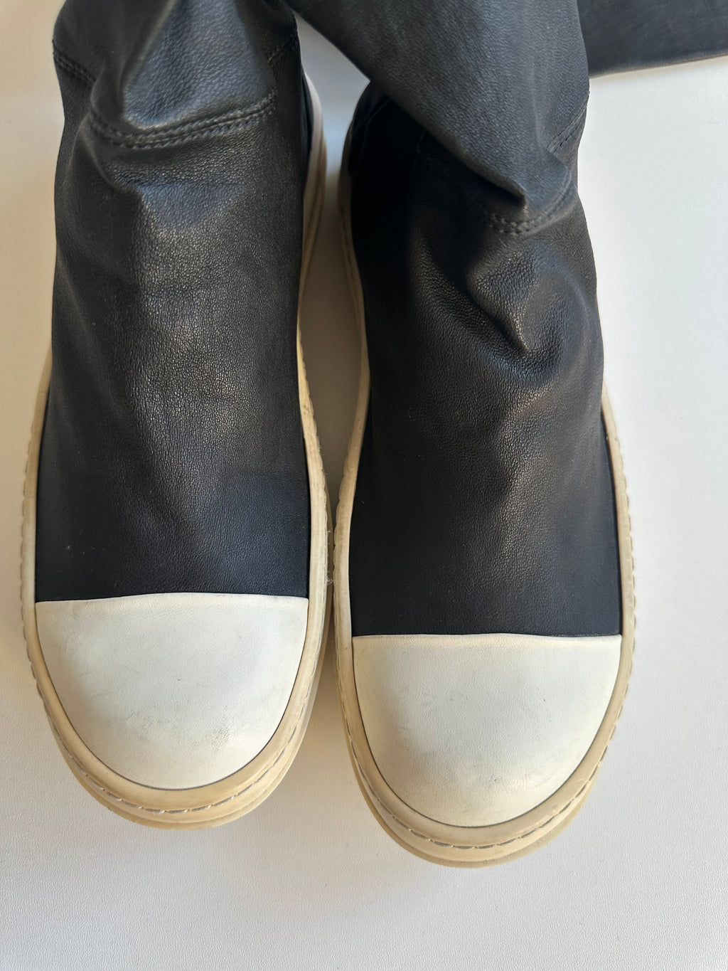 FW14 Rick Owens x Chrome Hearts Ramones Thigh High Lambskin Boots with Fleur De Lis Dagger