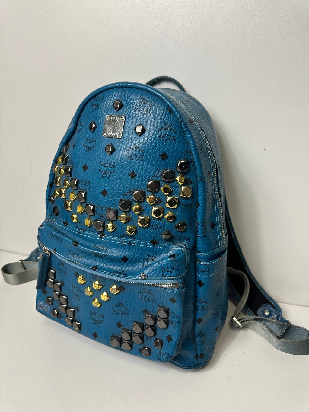 Vintage MCM Royal Blue Studded Leather Backpack
