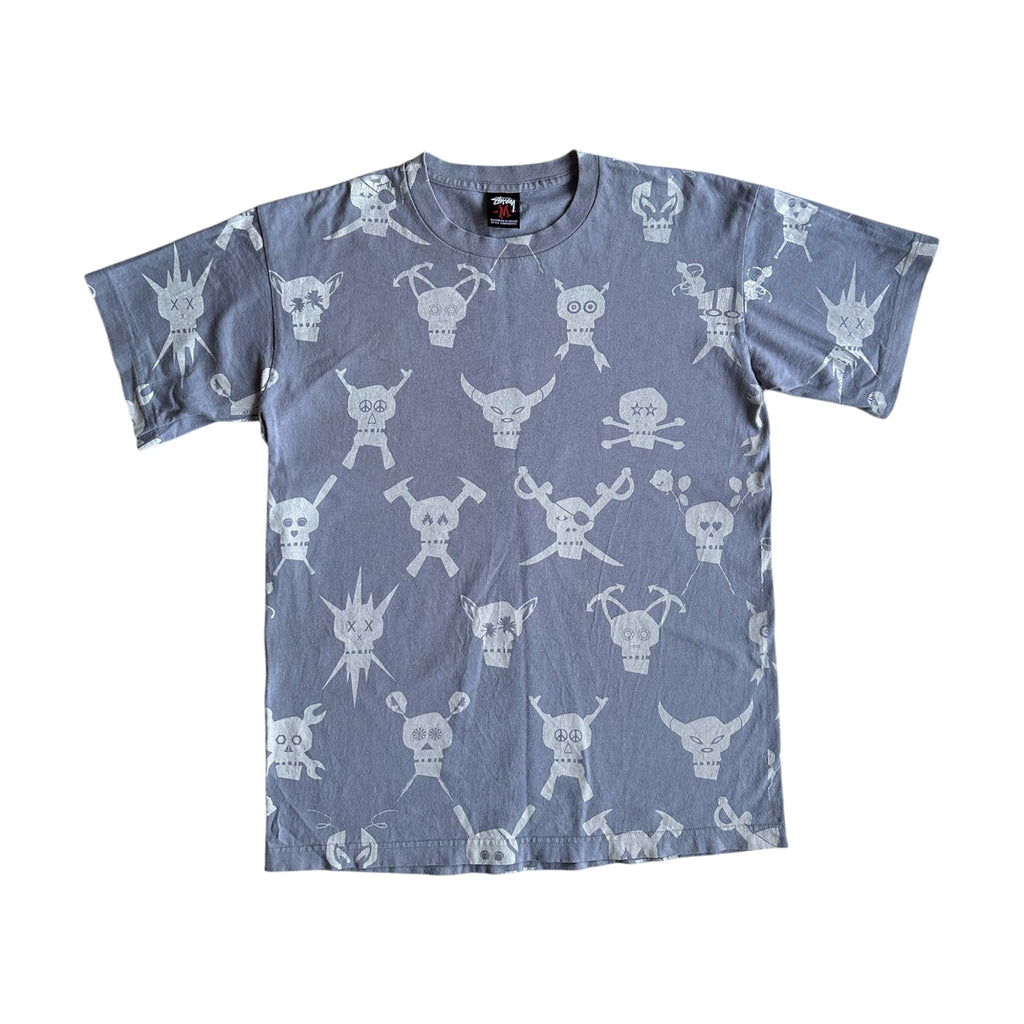 Vintage Stüssy Skull All Over Print Tee Grey – Red Tag