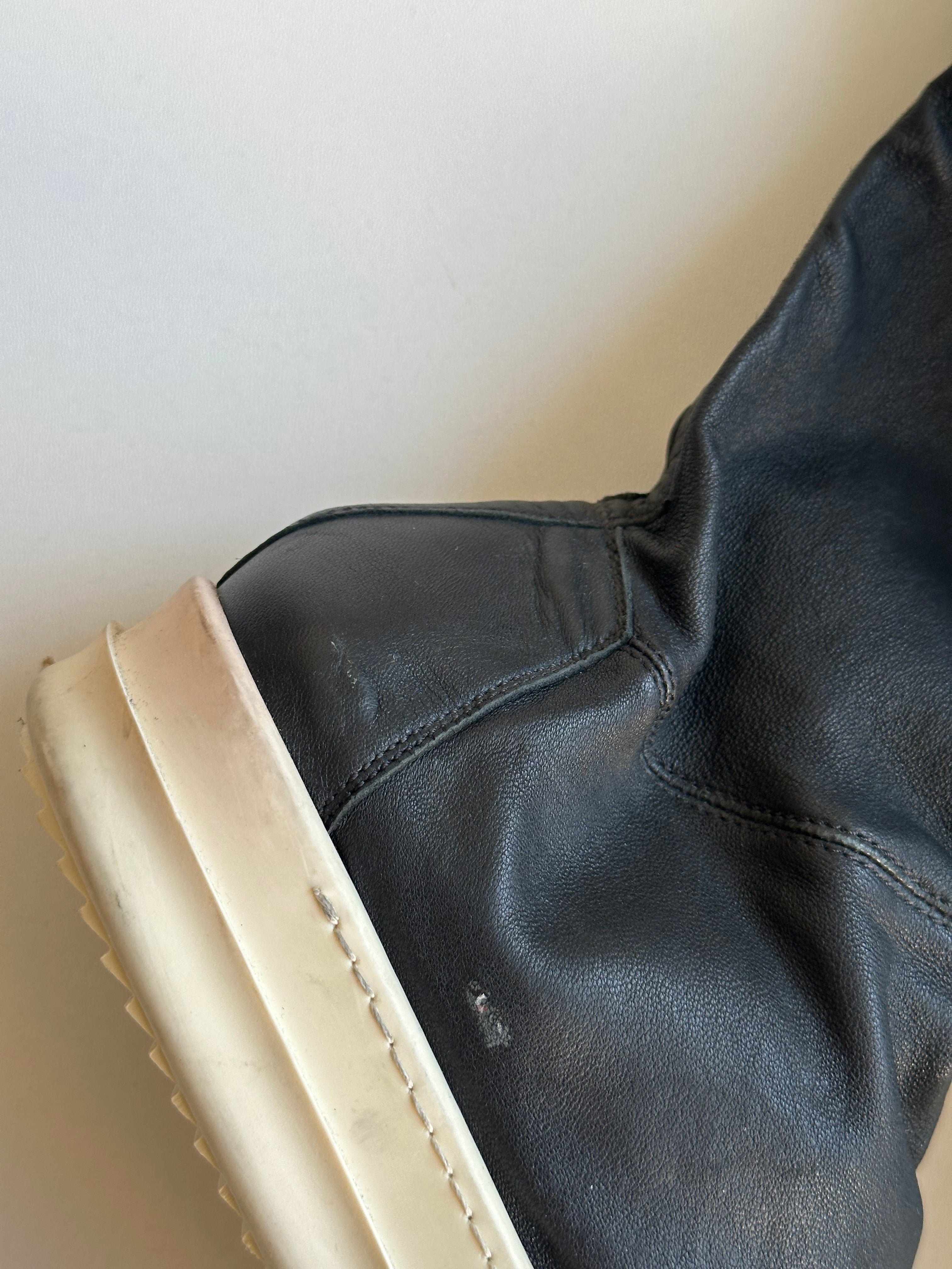 FW14 Rick Owens x Chrome Hearts Ramones Thigh High Lambskin Boots with Fleur De Lis Dagger