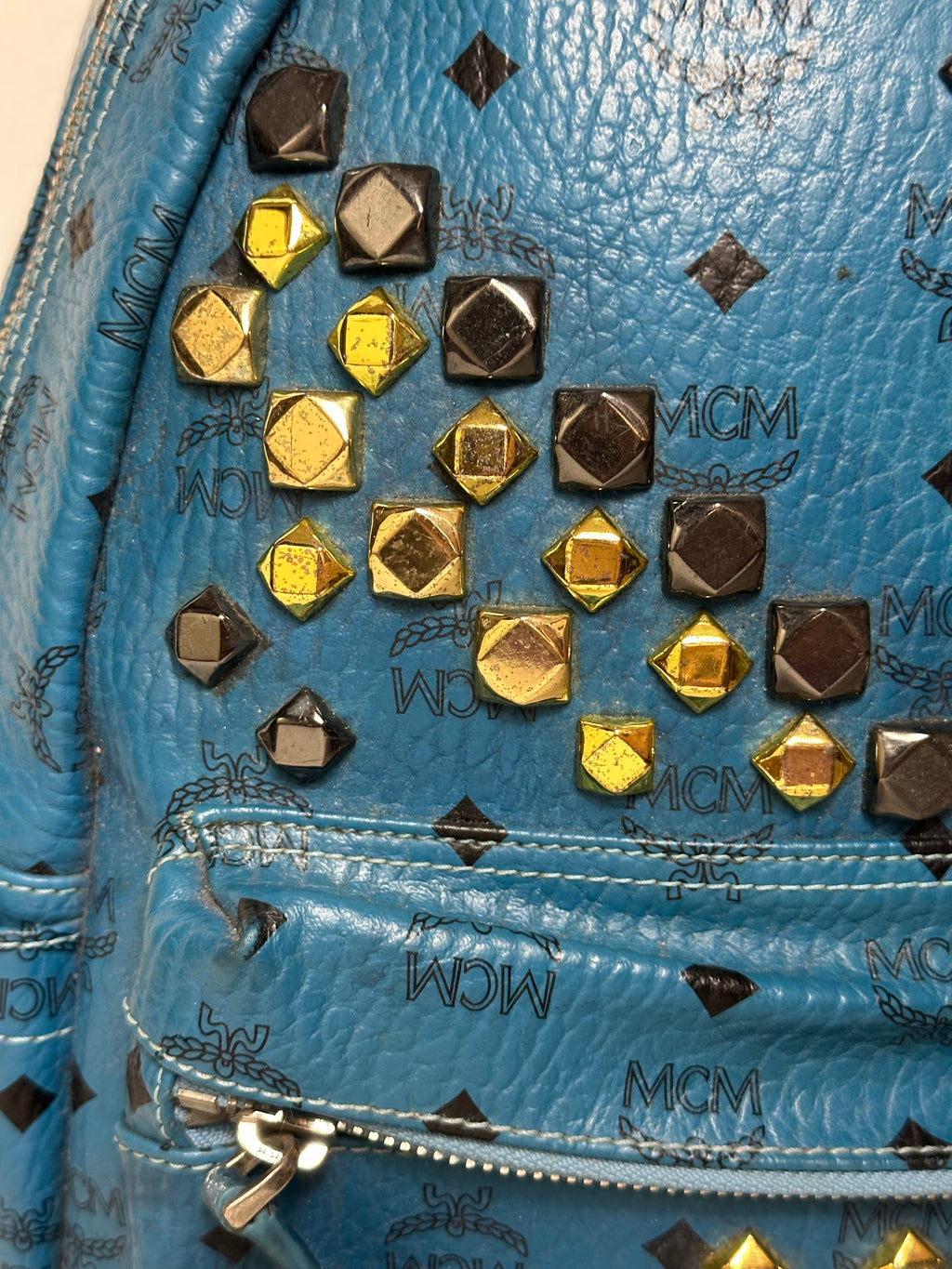 Vintage MCM Royal Blue Studded Leather Backpack