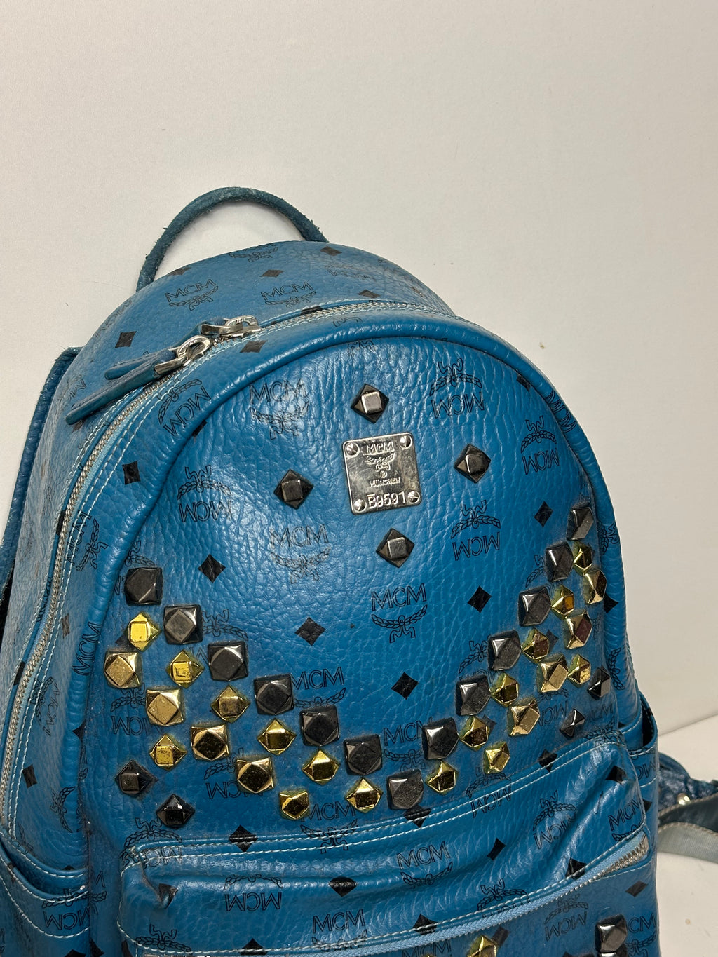 Vintage MCM Royal Blue Studded Leather Backpack