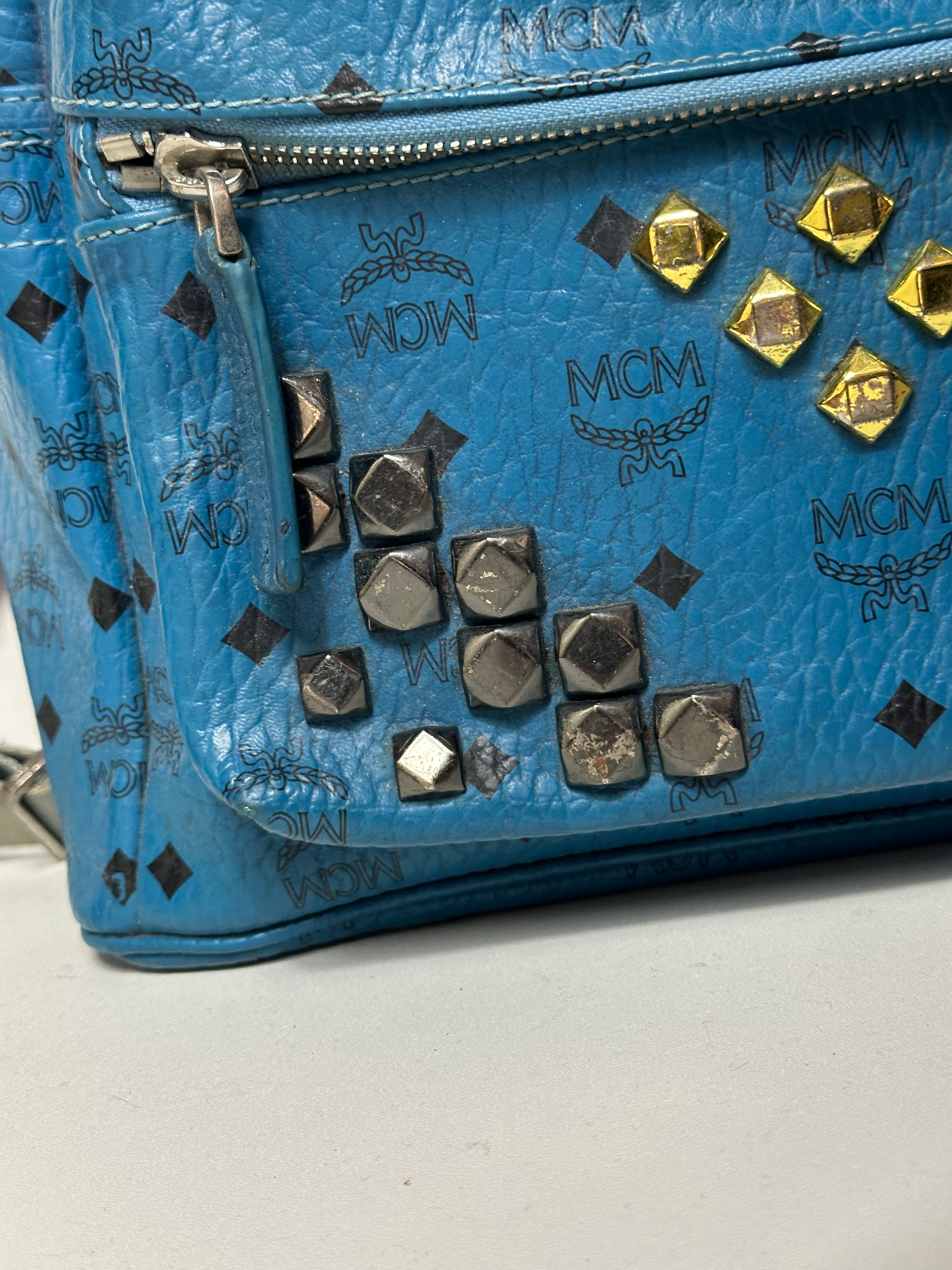 Vintage MCM Royal Blue Studded Leather Backpack