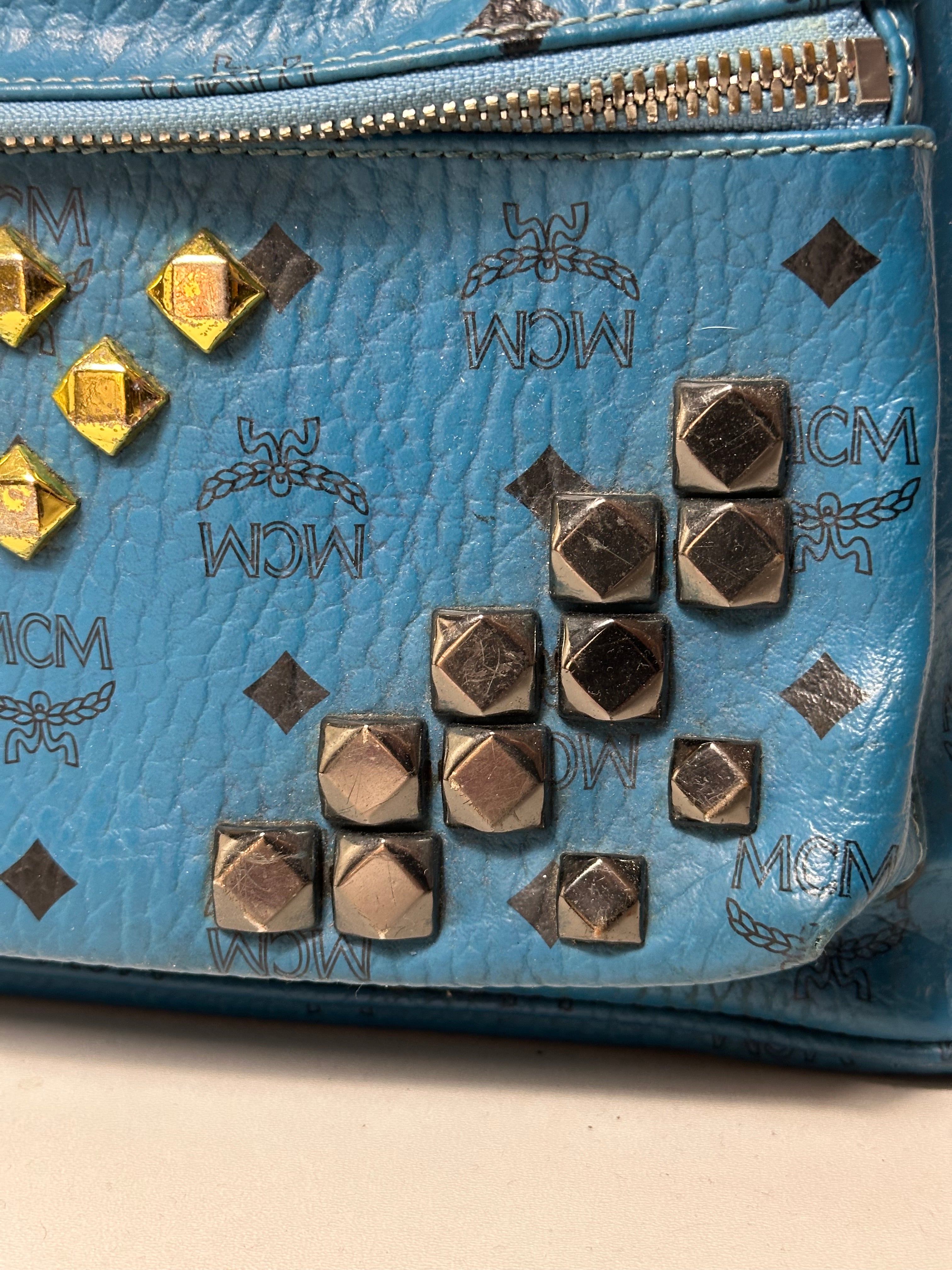 Vintage MCM Royal Blue Studded Leather Backpack