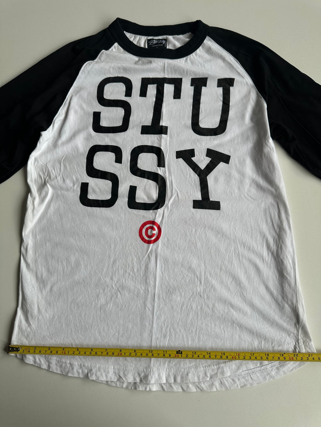 Stüssy STU SSY 3/4 Sleeve Raglan Tee White / Black – Size L