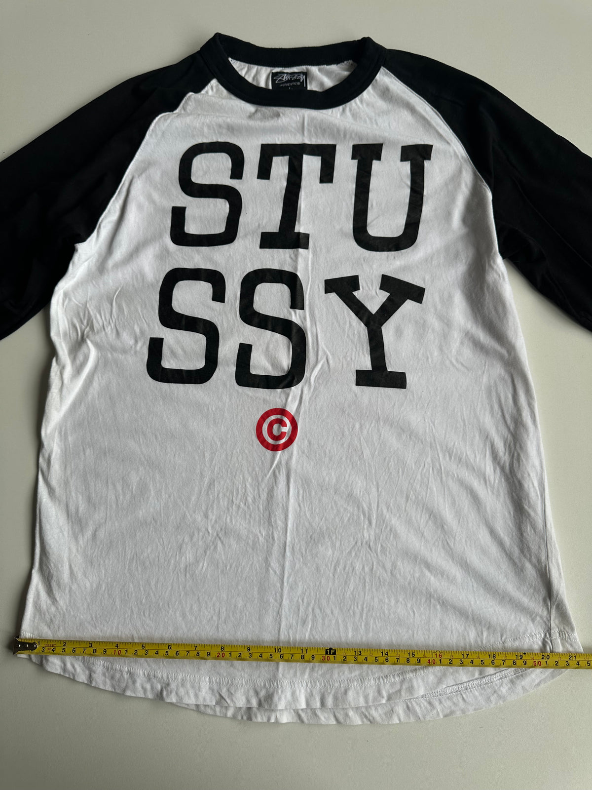 Stüssy STU SSY 3/4 Sleeve Raglan Tee White / Black – Size L