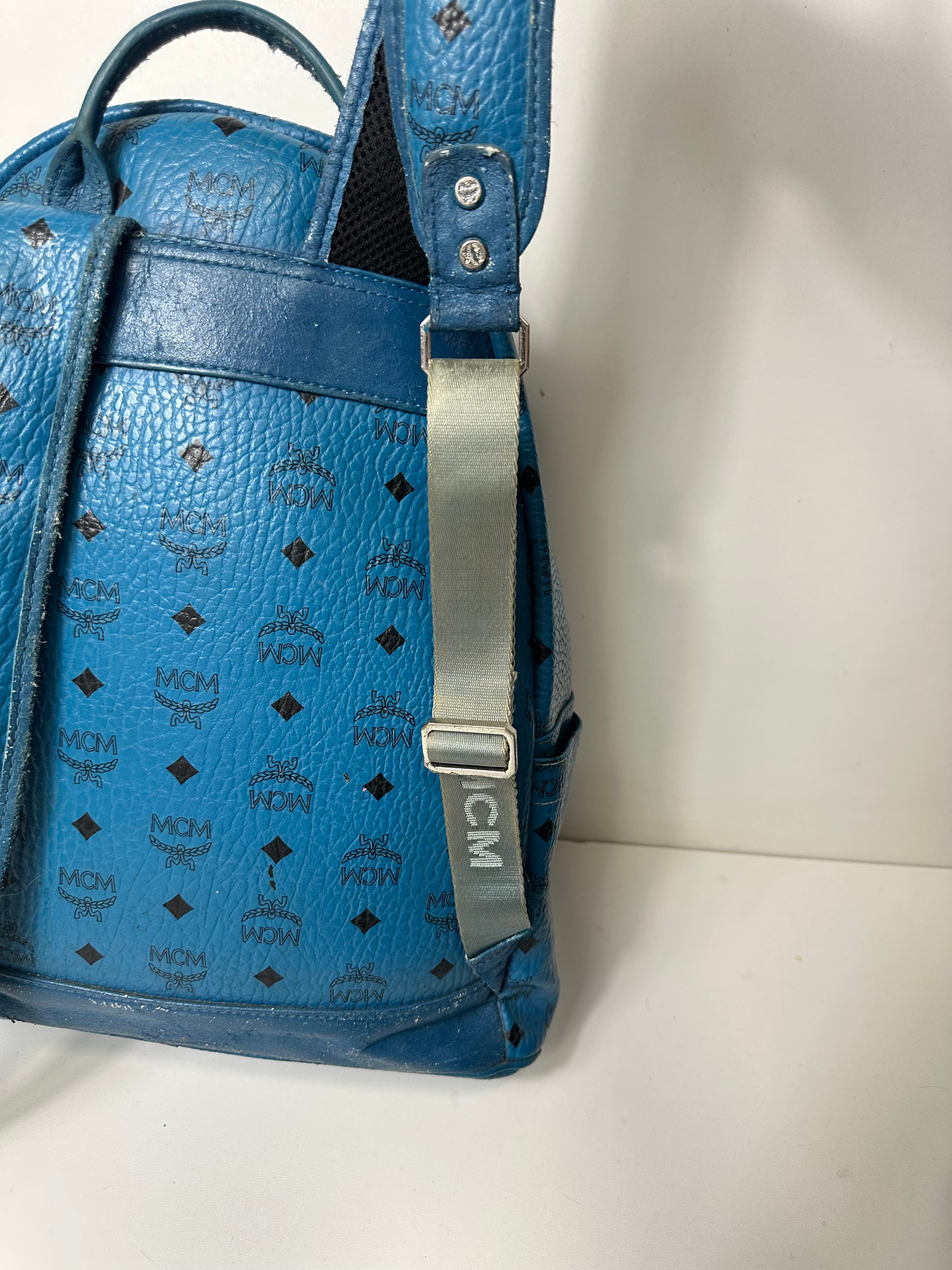 Vintage MCM Royal Blue Studded Leather Backpack