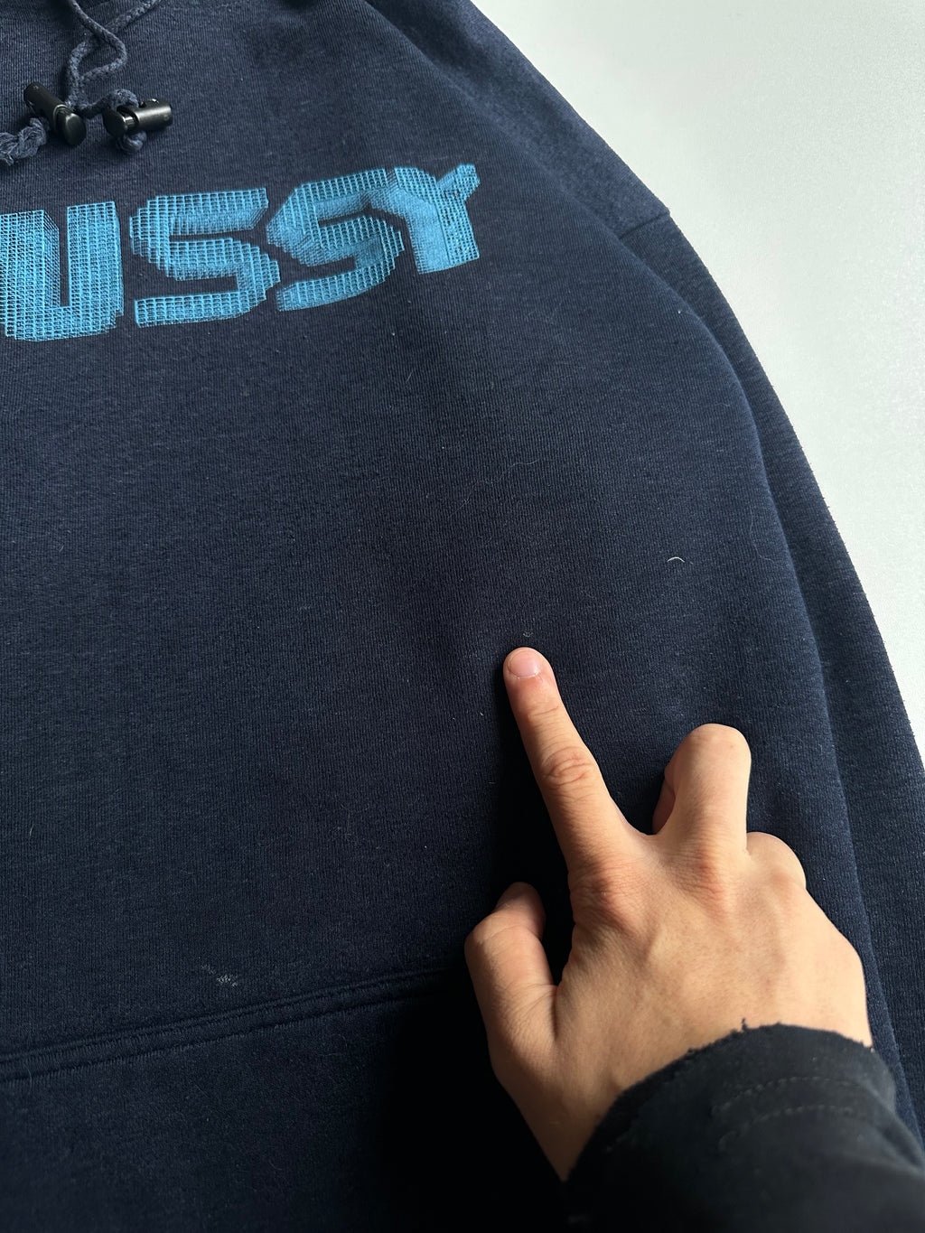 Vintage Stussy Skull Logo Hoodie Navy