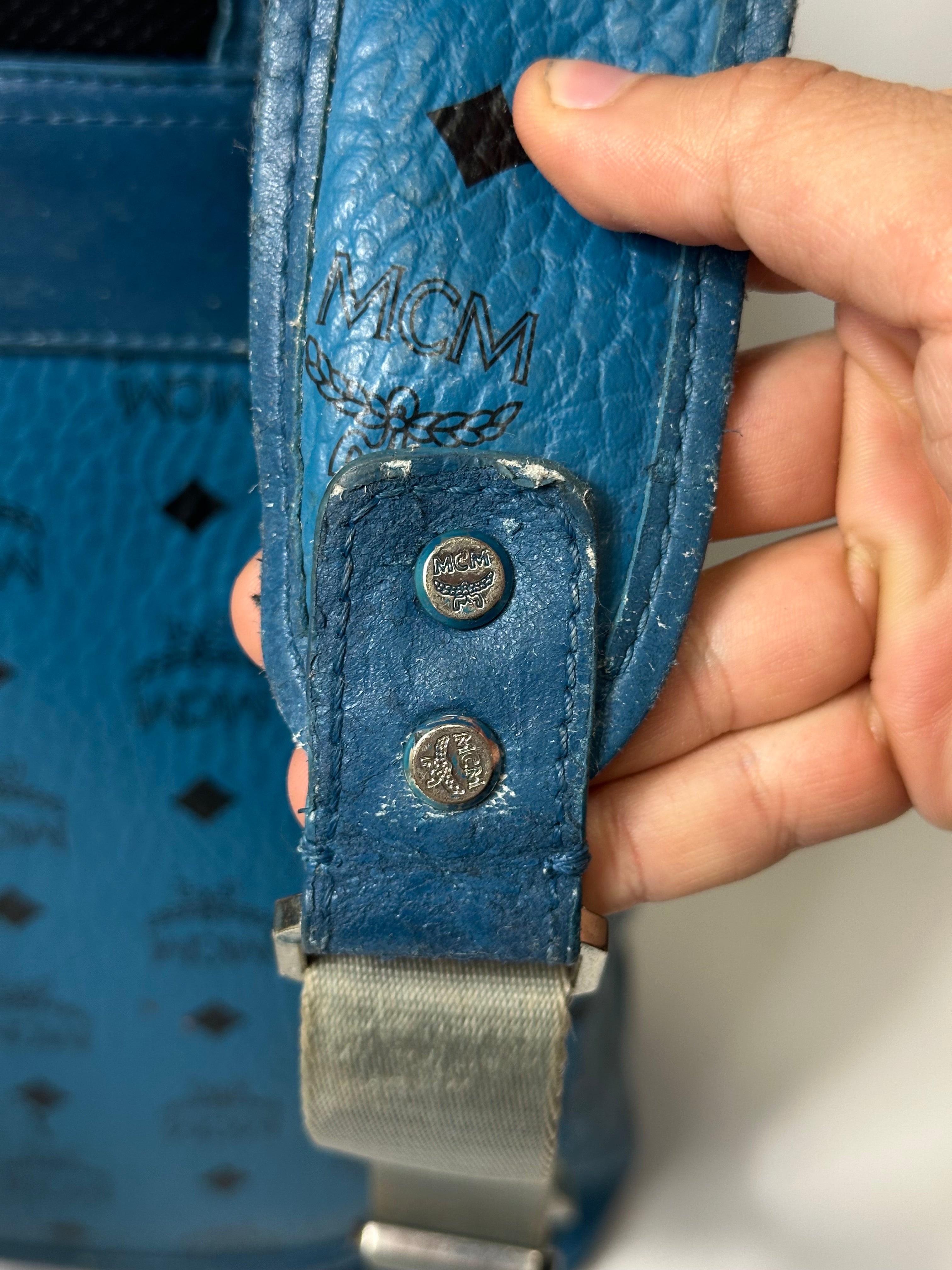 Vintage MCM Royal Blue Studded Leather Backpack