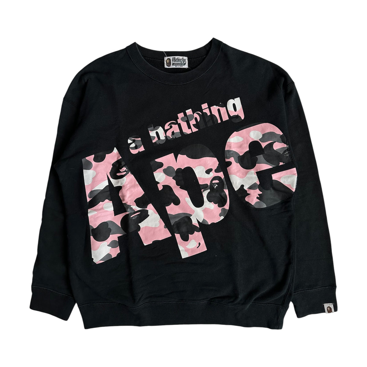 BAPE Pink Camo Big APE Logo Crewneck Sweatshirt Black - Size M