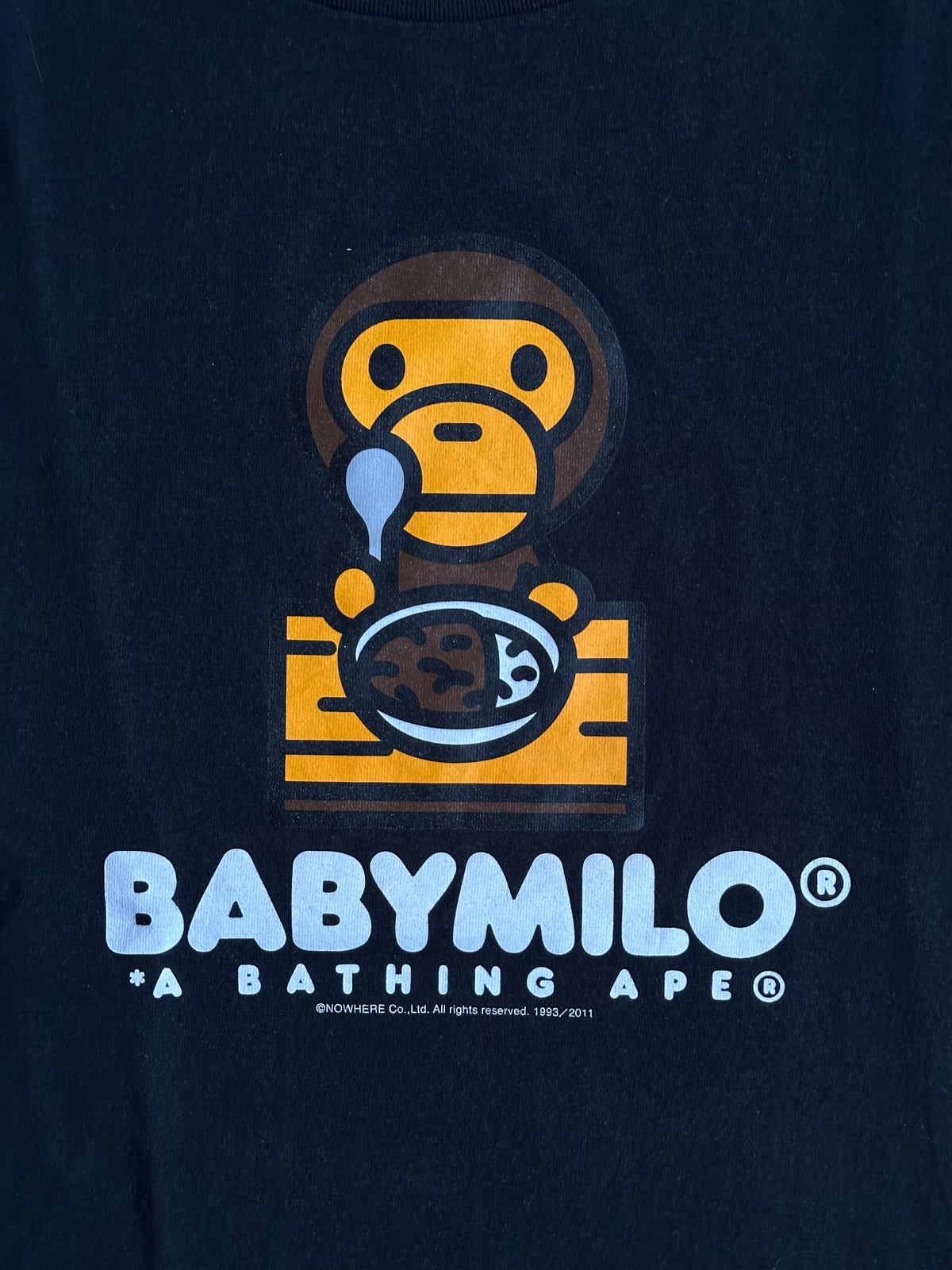 Vintage BAPE Baby Milo Curry Rice Graphic T-Shirt Black – 2011 – Size M