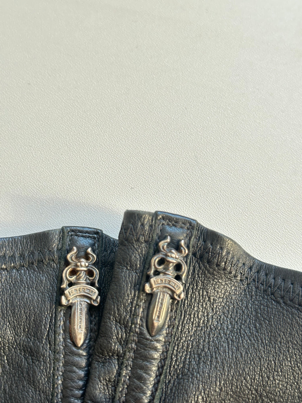 FW14 Rick Owens x Chrome Hearts Ramones Thigh High Lambskin Boots with Fleur De Lis Dagger