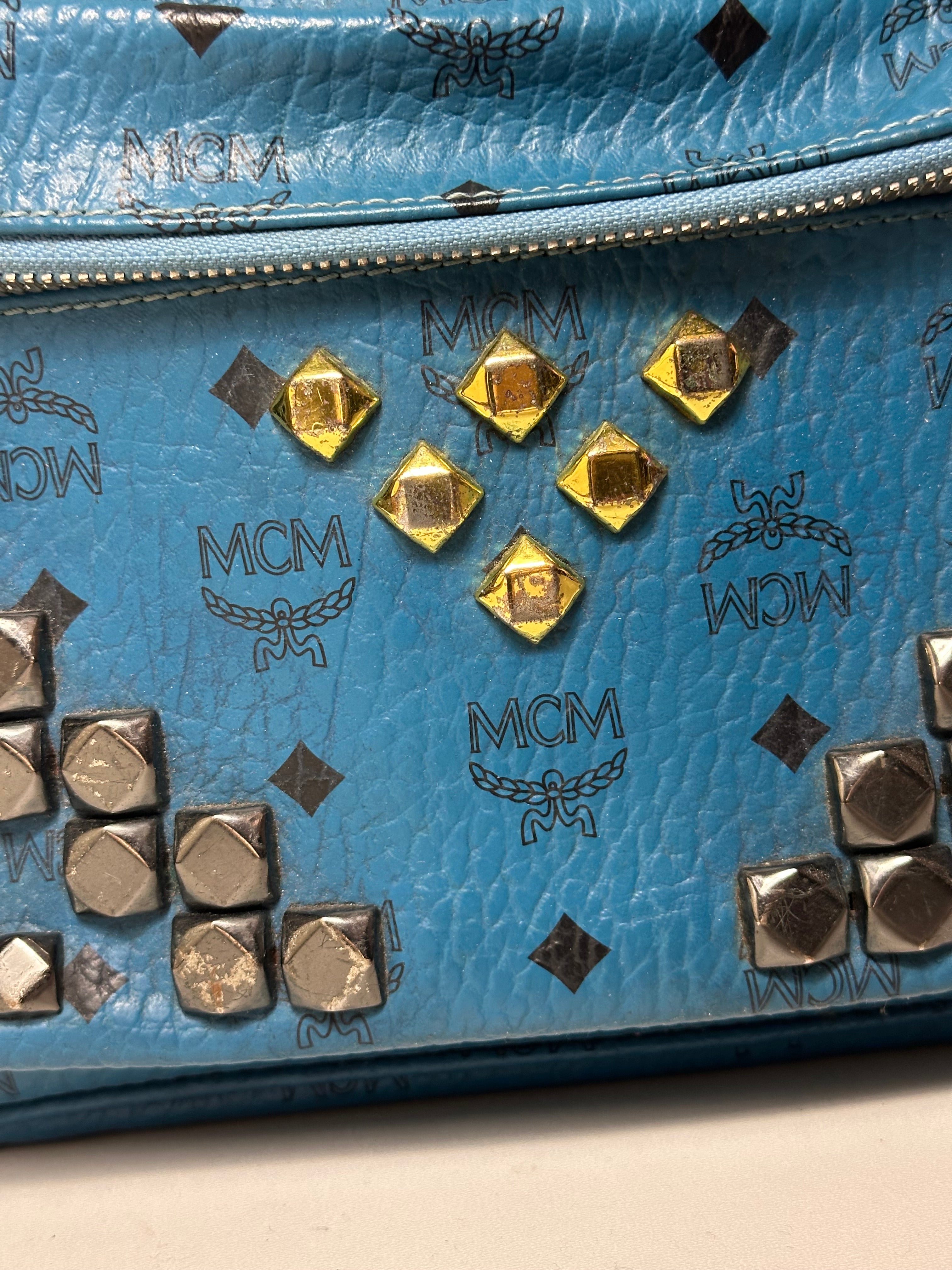 Vintage MCM Royal Blue Studded Leather Backpack