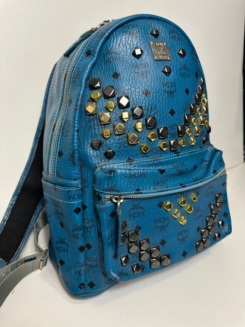 Vintage MCM Royal Blue Studded Leather Backpack