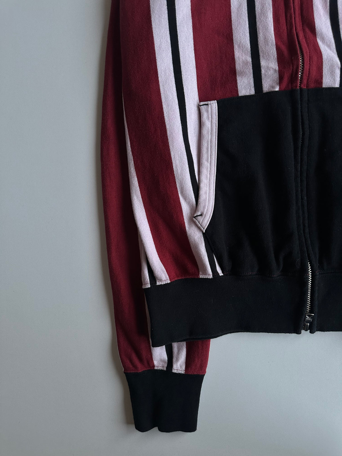 BAPE Emblem Stripe Zip Hoodie Burgundy / White / Black