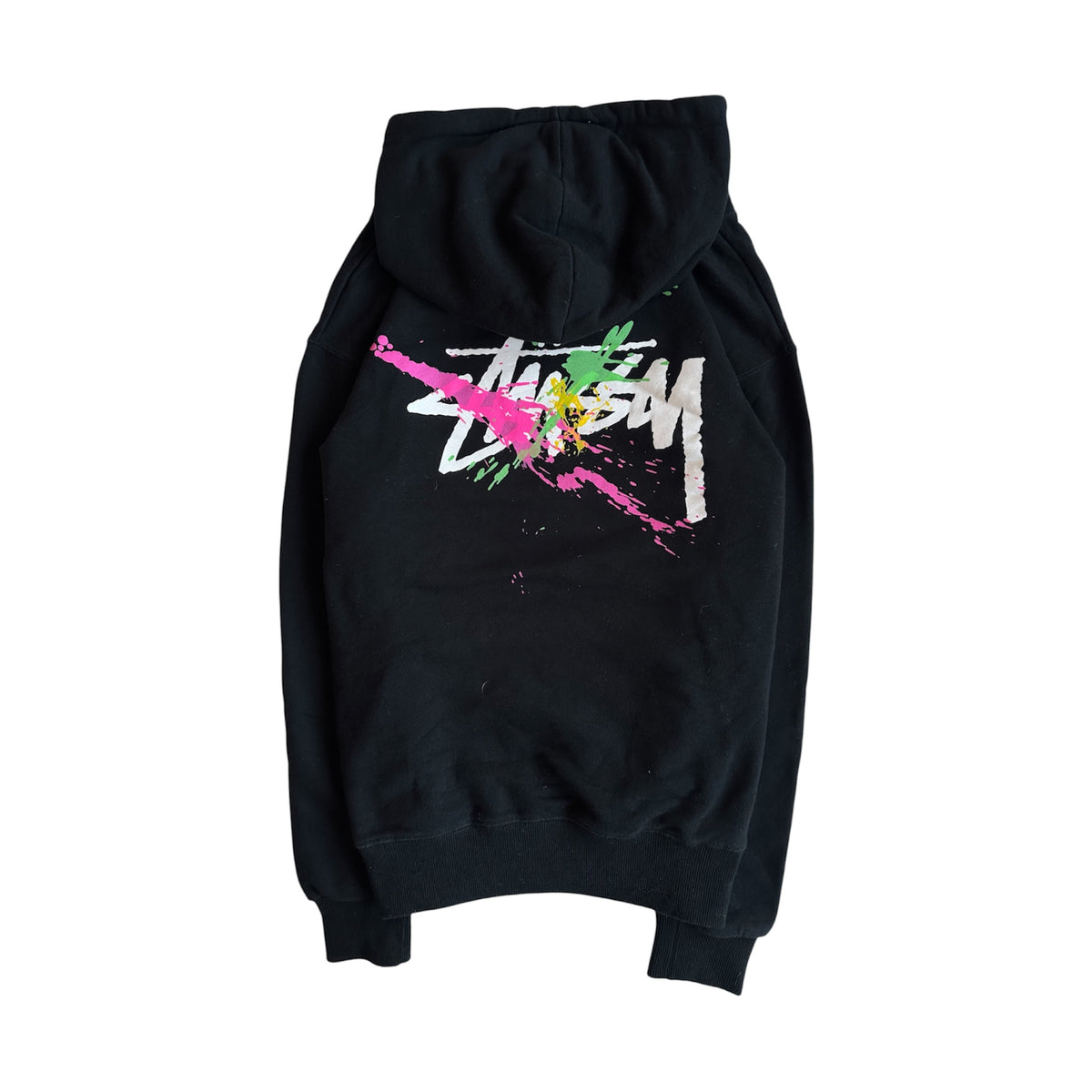 Vintage Stüssy Paint Splatter Logo Hoodie Black