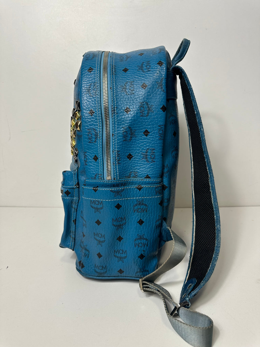 Vintage MCM Royal Blue Studded Leather Backpack
