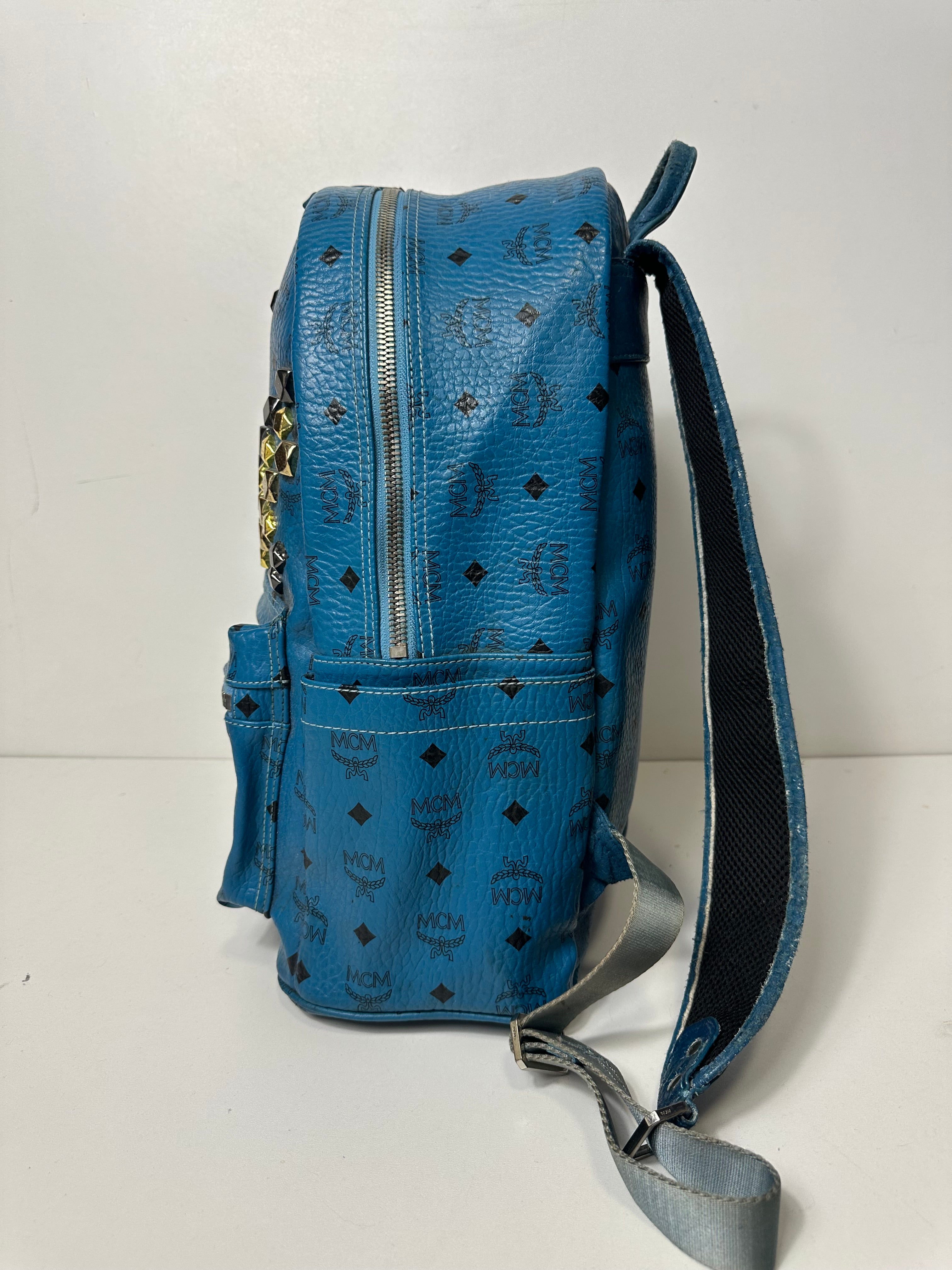 Vintage MCM Royal Blue Studded Leather Backpack