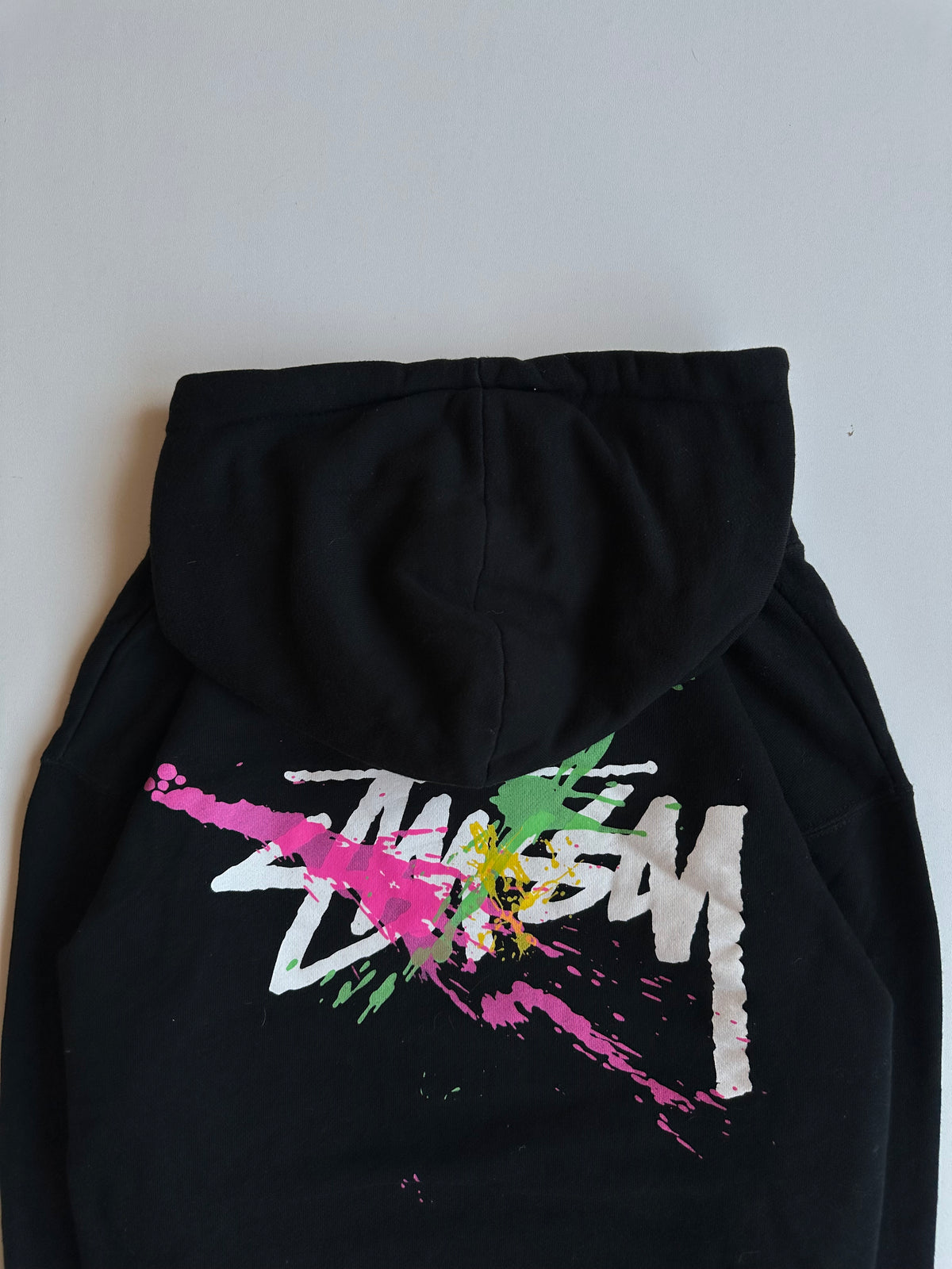 Vintage Stüssy Paint Splatter Logo Hoodie Black