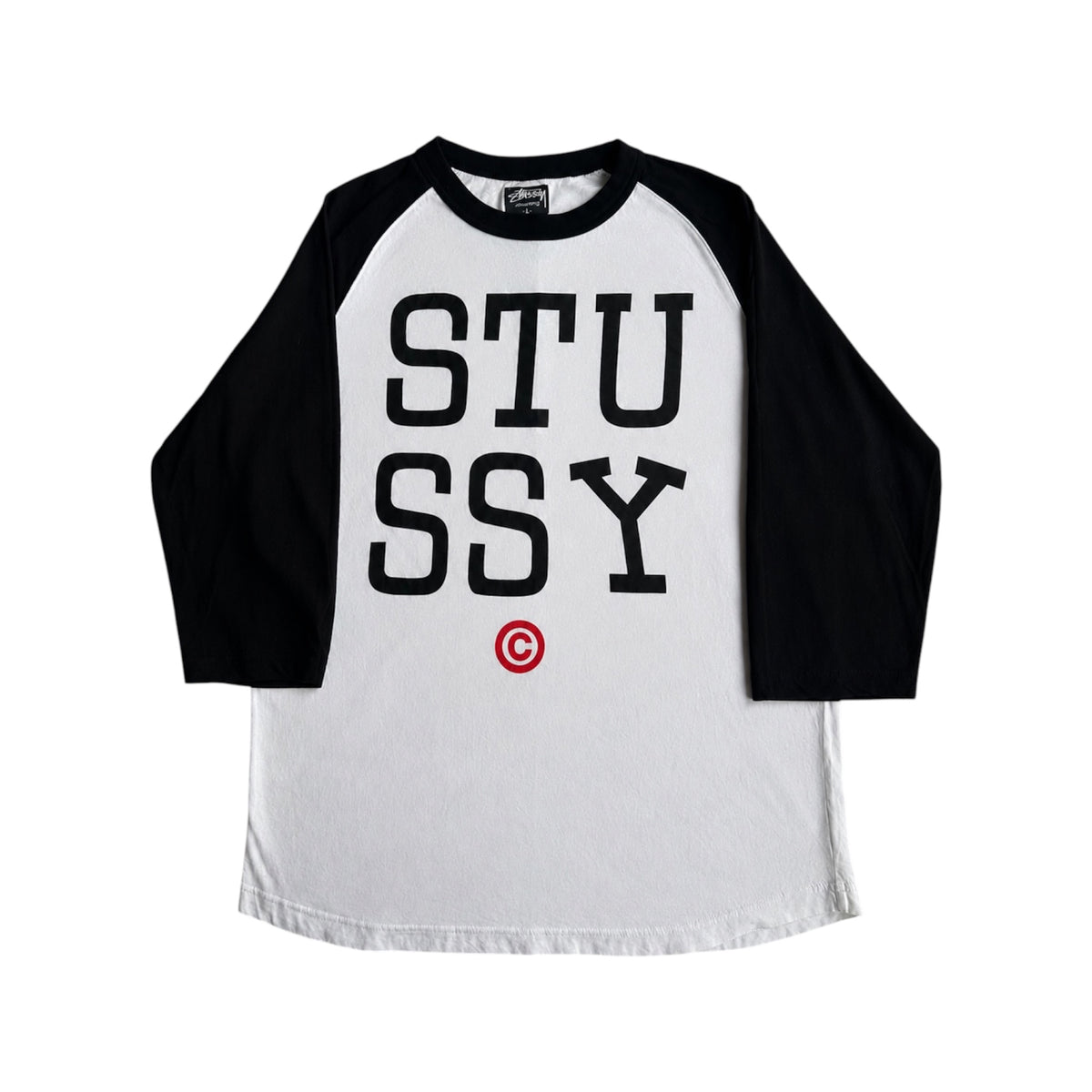 Stüssy STU SSY 3/4 Sleeve Raglan Tee White / Black – Size L