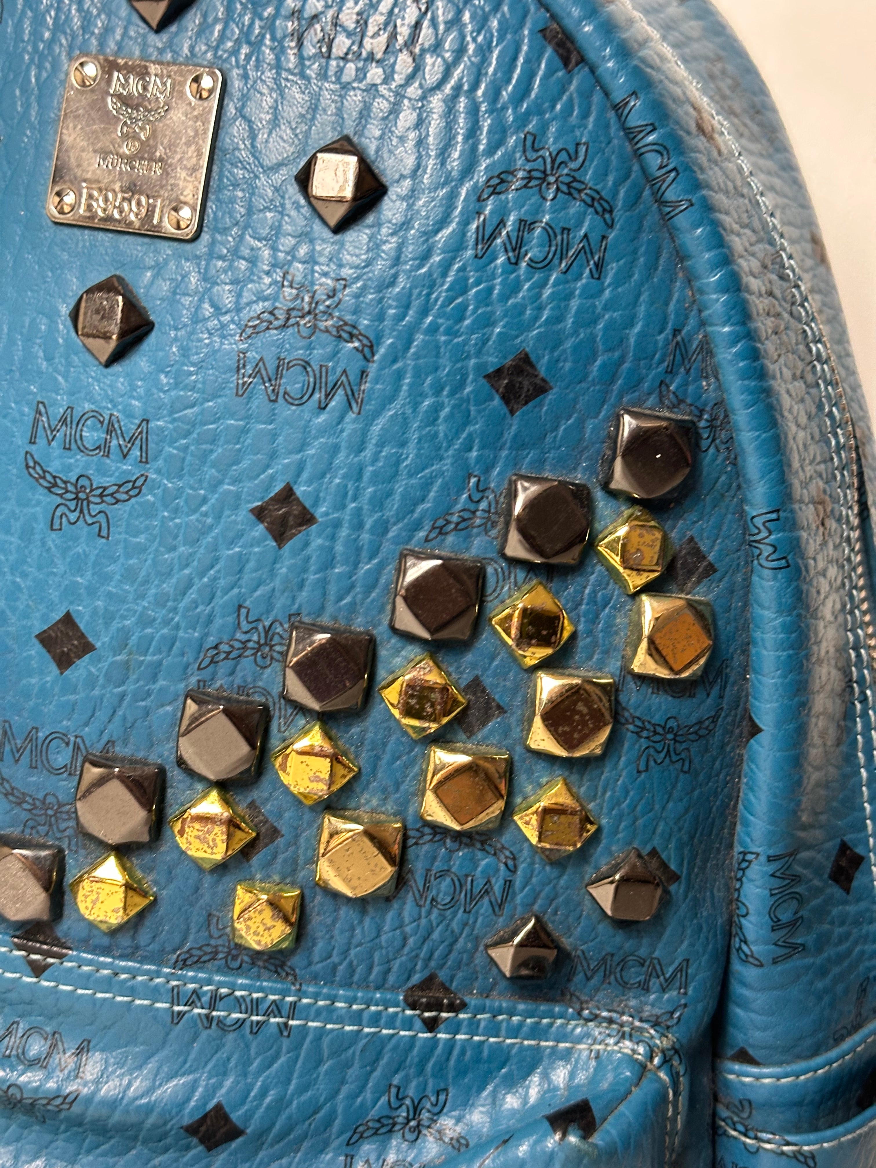 Vintage MCM Royal Blue Studded Leather Backpack
