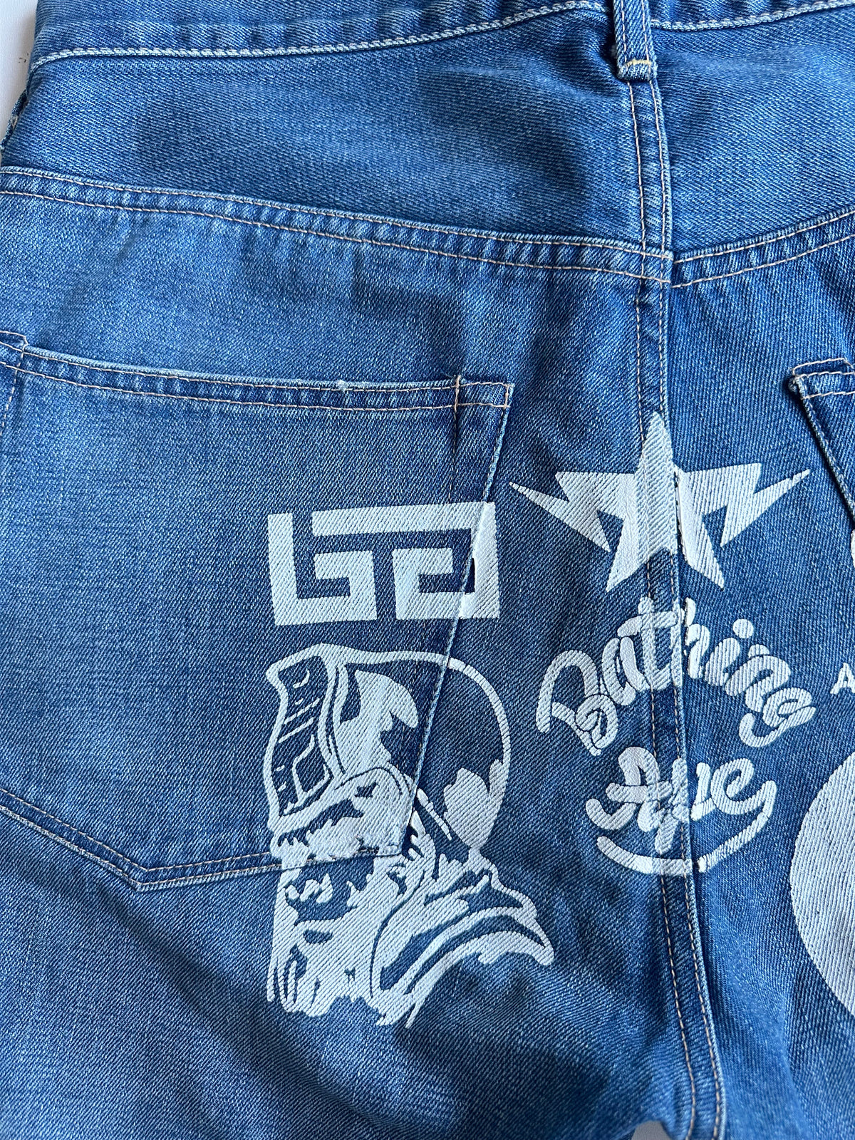 Vintage BAPE Ape General Logo Selvedge Jeans Washed Blue