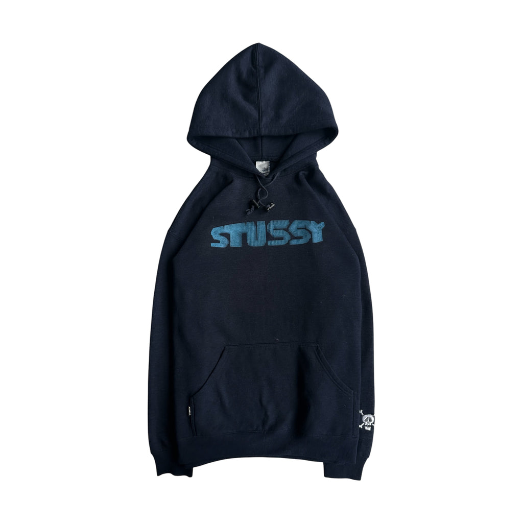 Vintage Stussy Skull Logo Hoodie Navy