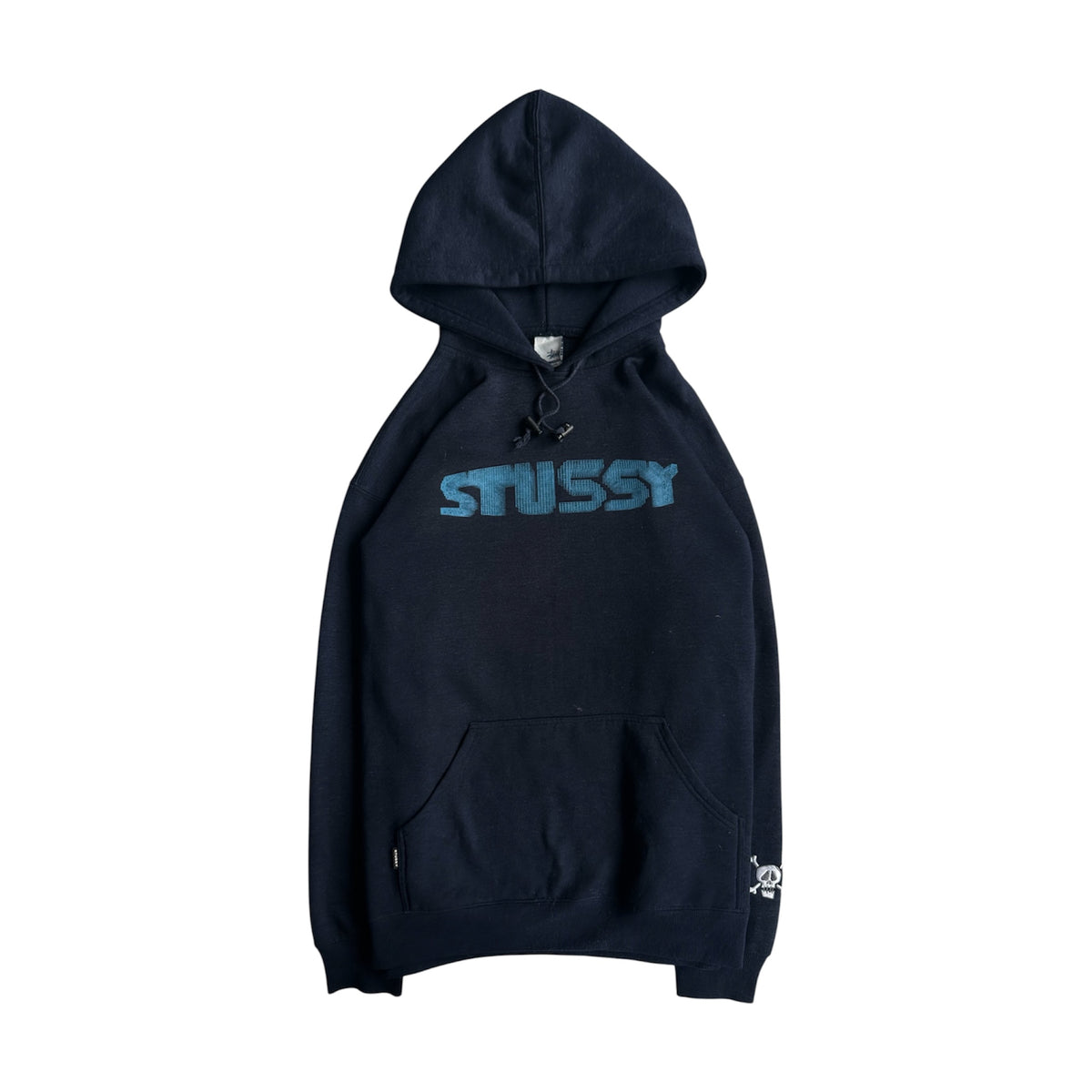 Vintage Stussy Skull Logo Hoodie Navy