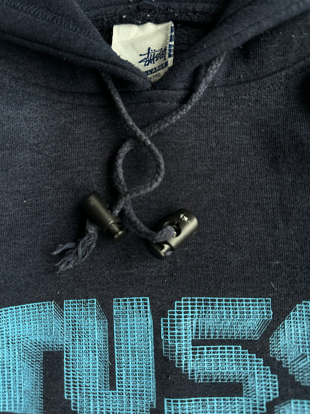 Vintage Stussy Skull Logo Hoodie Navy
