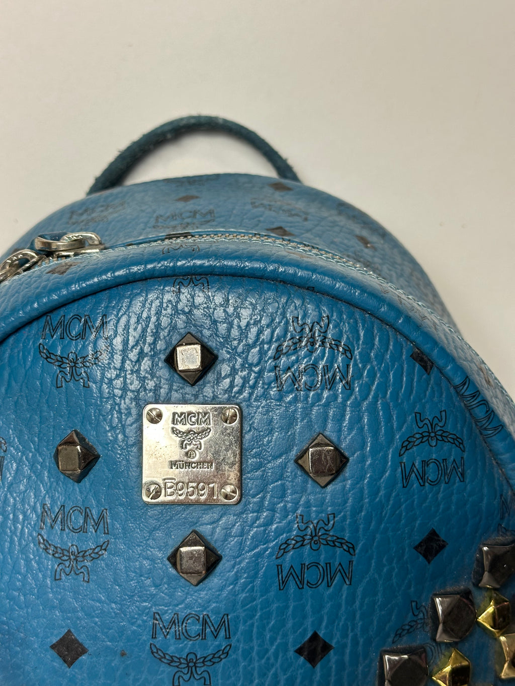 Vintage MCM Royal Blue Studded Leather Backpack