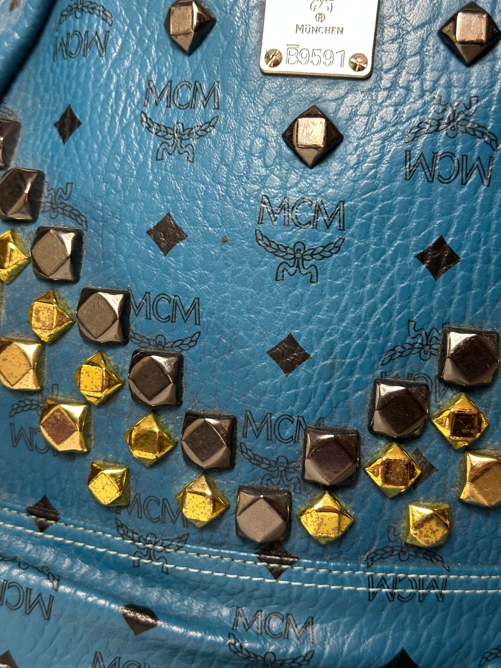 Vintage MCM Royal Blue Studded Leather Backpack
