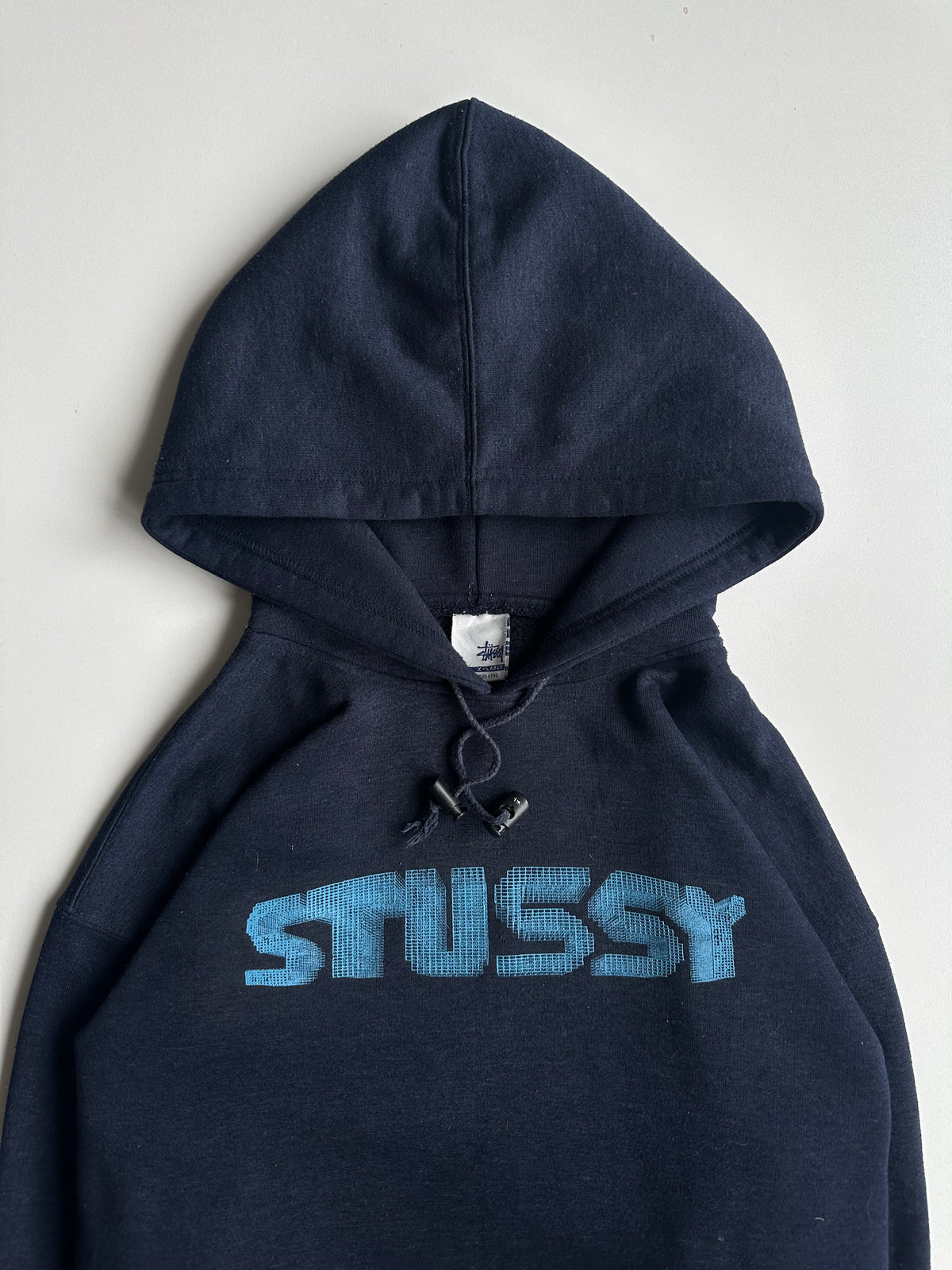 Vintage Stussy Skull Logo Hoodie Navy