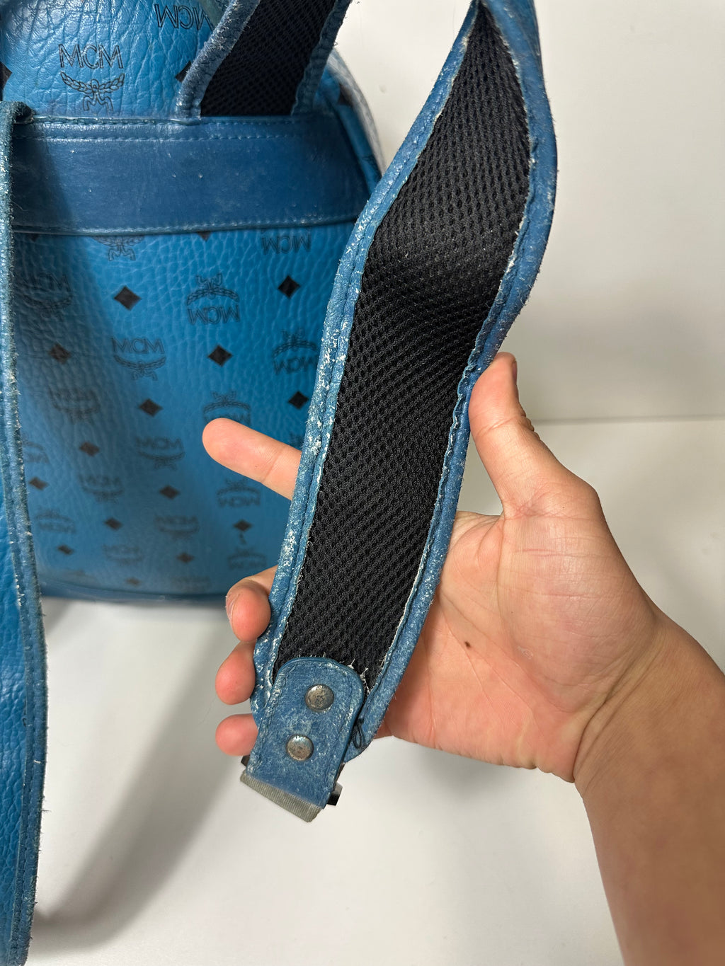 Vintage MCM Royal Blue Studded Leather Backpack