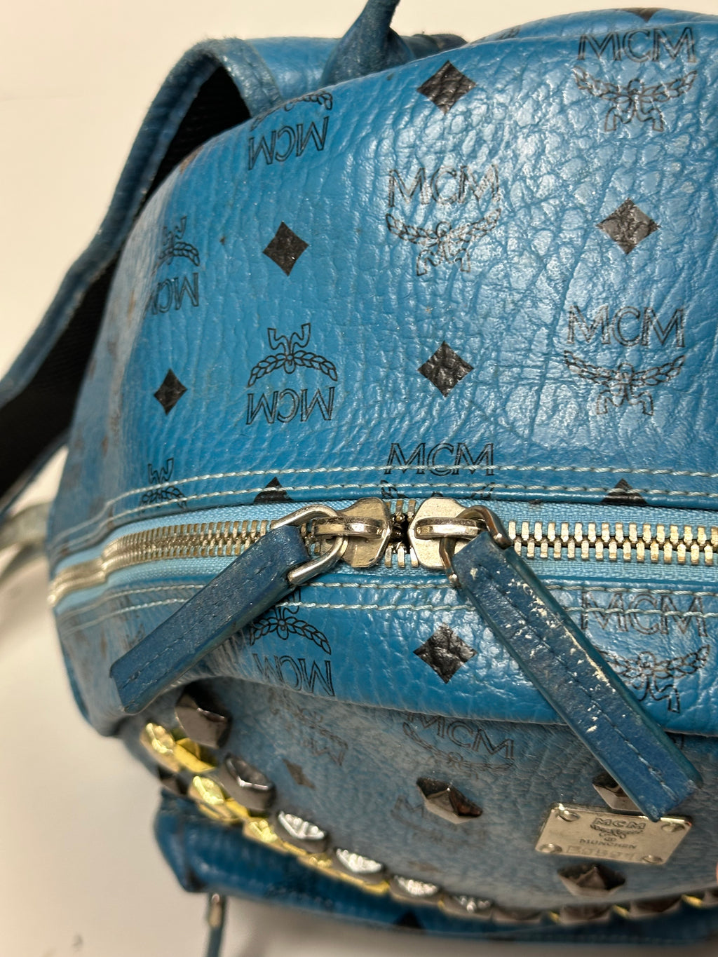 Vintage MCM Royal Blue Studded Leather Backpack