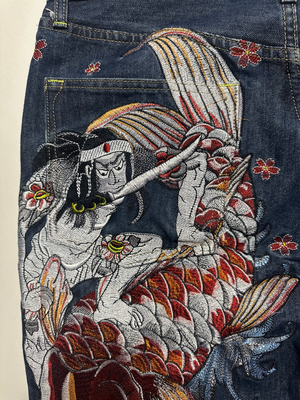 SUGOI Japan Tattoo Koi Embroidered Jeans - Size 36