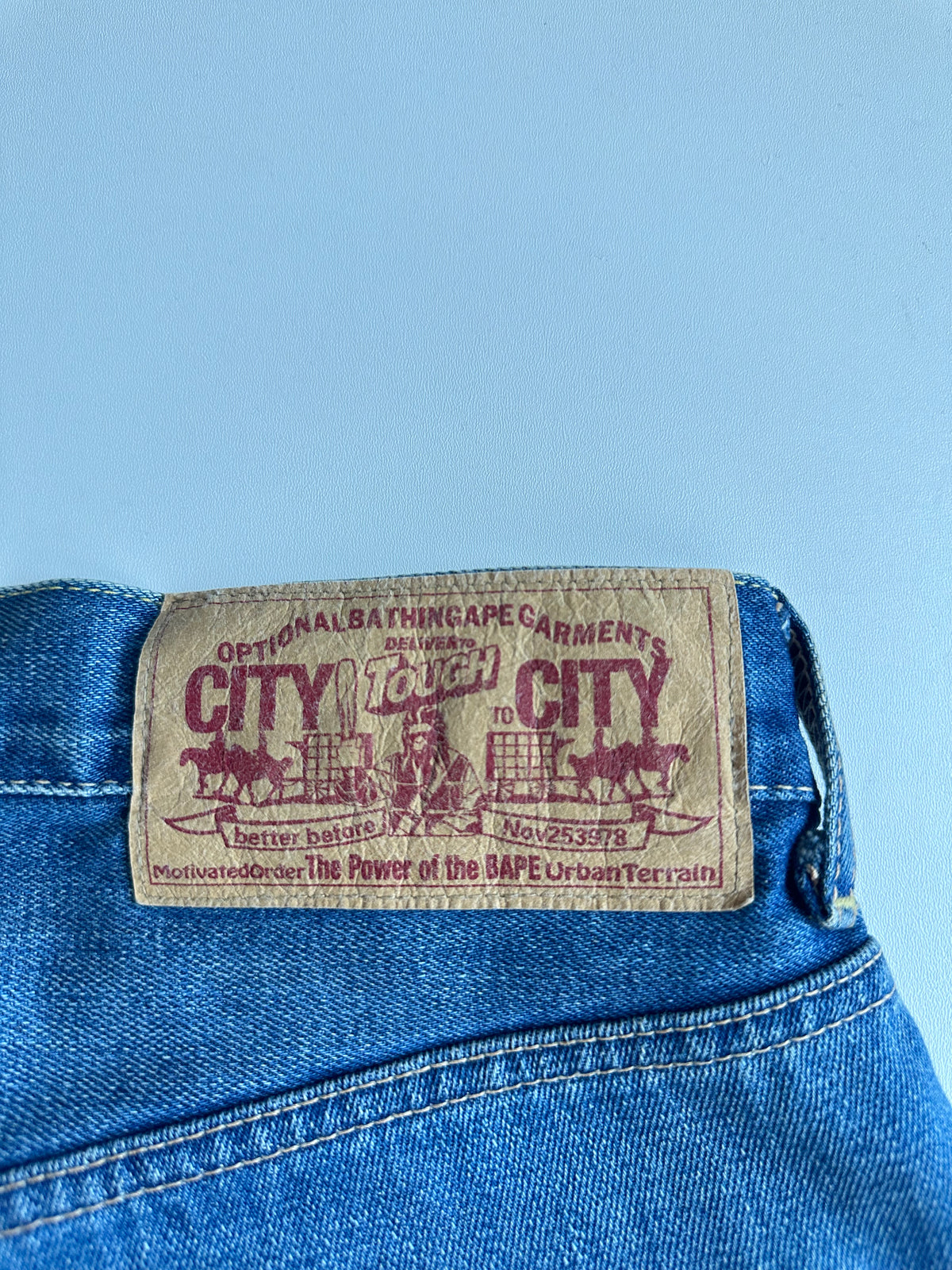 Vintage BAPE Ape General Logo Selvedge Jeans Washed Blue