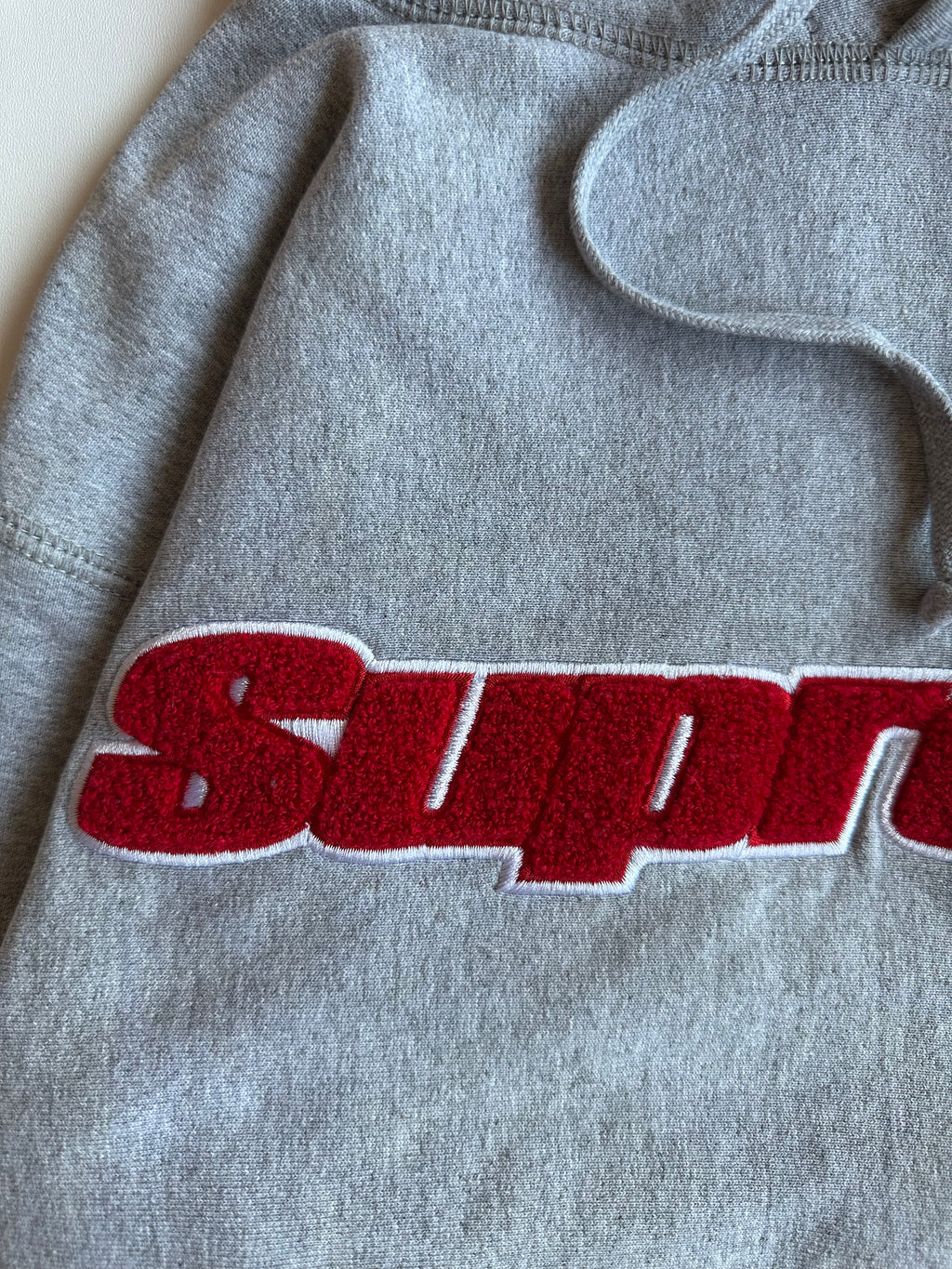 Supreme Chenille Hooded Sweatshirt Heather Grey – SS19