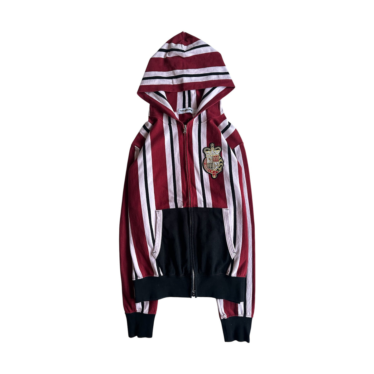 BAPE Emblem Stripe Zip Hoodie Burgundy / White / Black